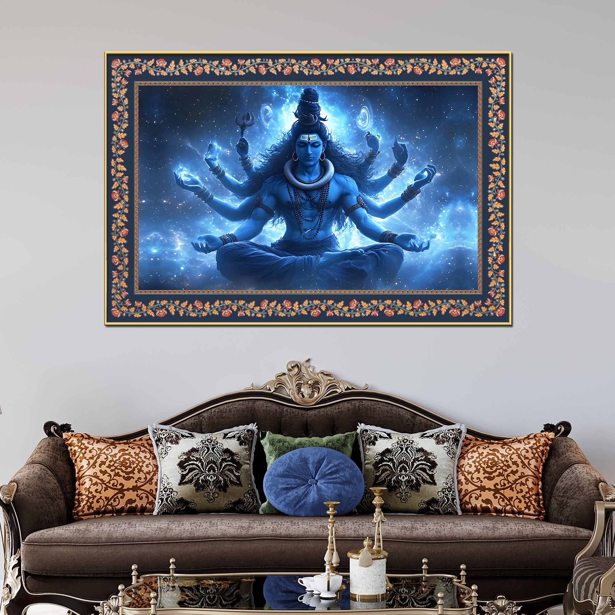 Lord Shiva New Creation and Renewal Floral Border Canvas Wall Painting