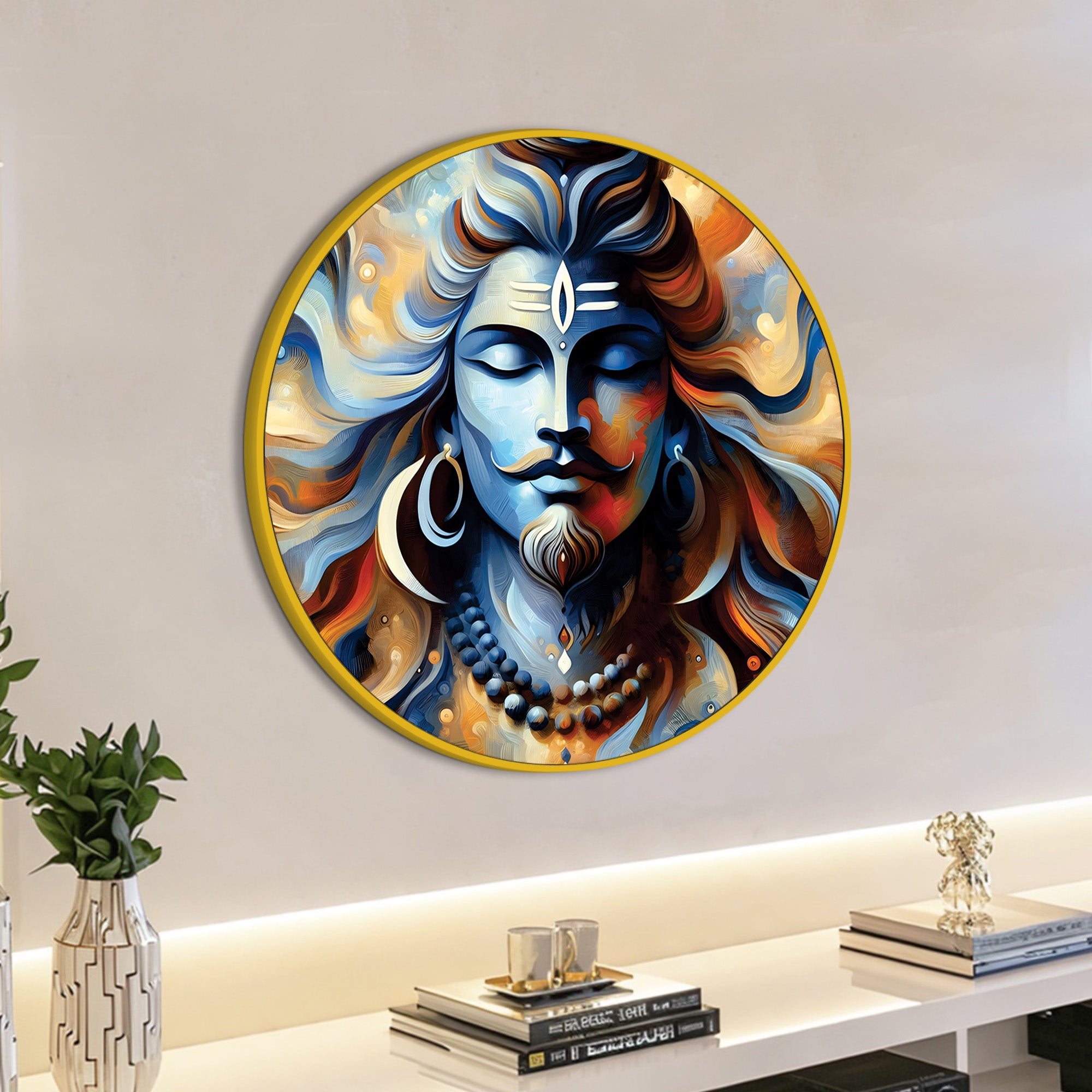 Lord Shiva Round Canvas Print Living Room Wall Art