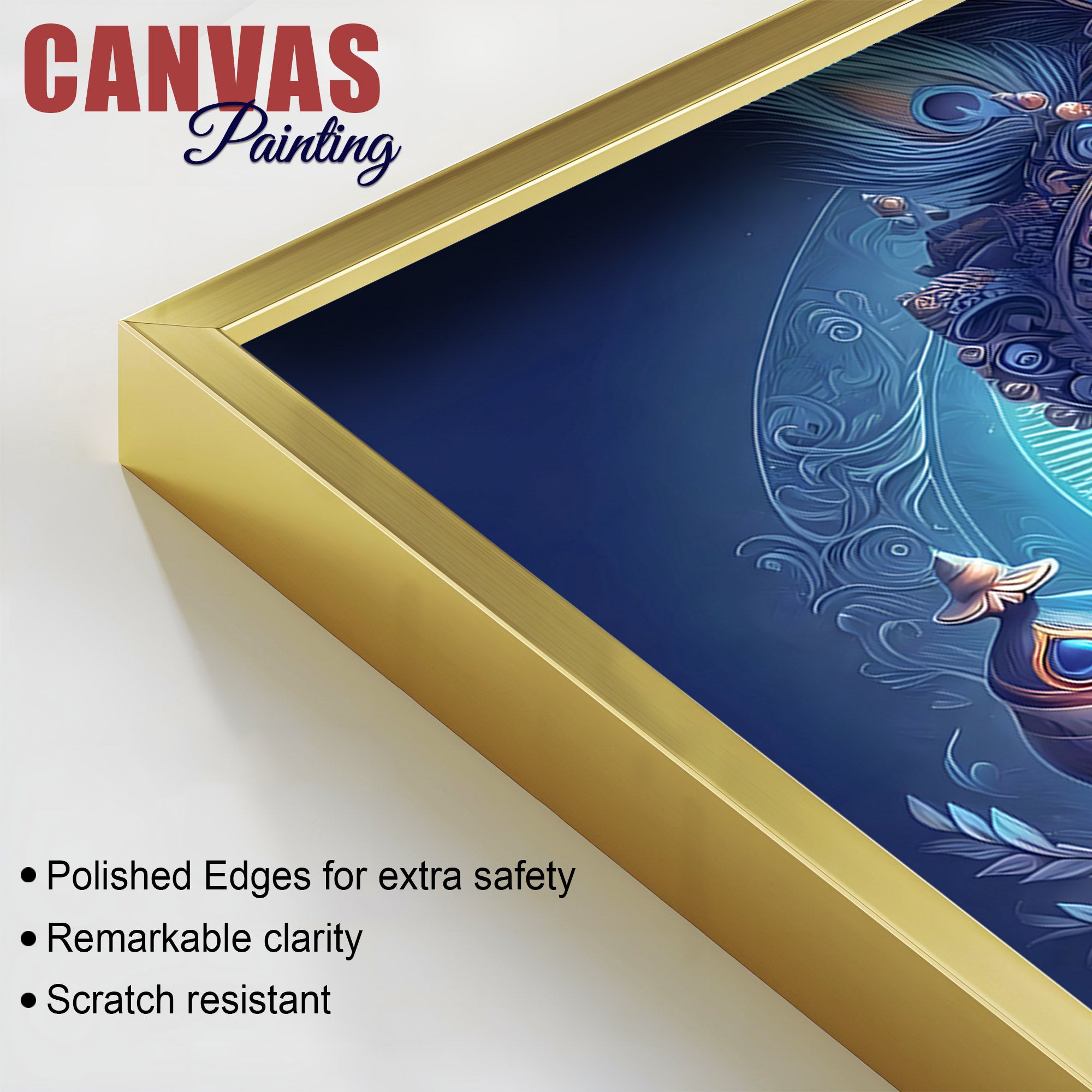 Lord Shri Krishna Mystical Blue Portrait Art – Modern Spiritual Canvas Wall Painting