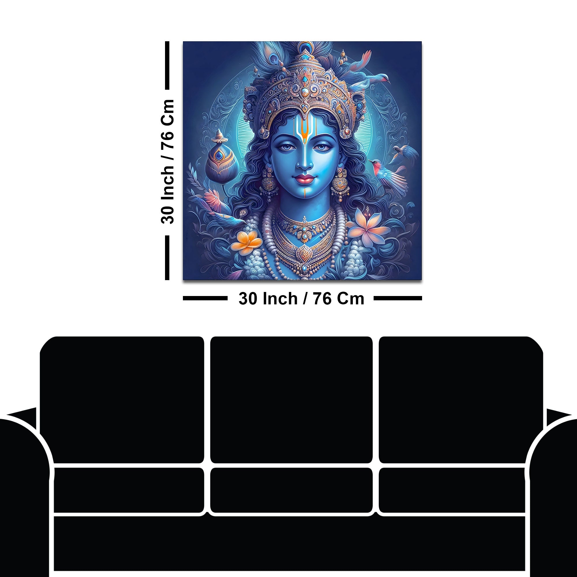 Lord Shri Krishna Mystical Blue Portrait Art – Modern Spiritual Canvas Wall Painting