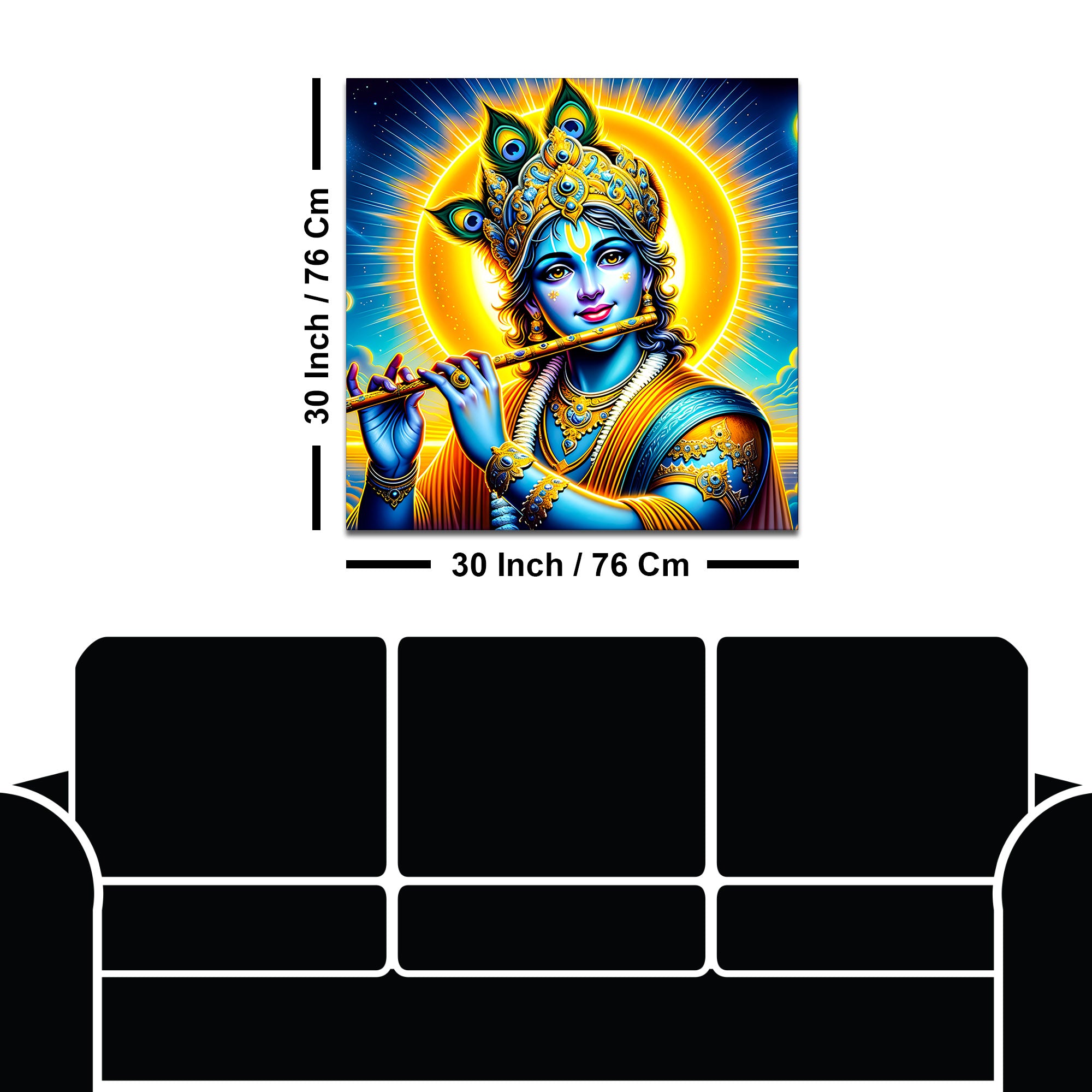 Lord Shri Krishna Playing Golden Flute Portrait Art – Modern Spiritual Canvas Wall Painting