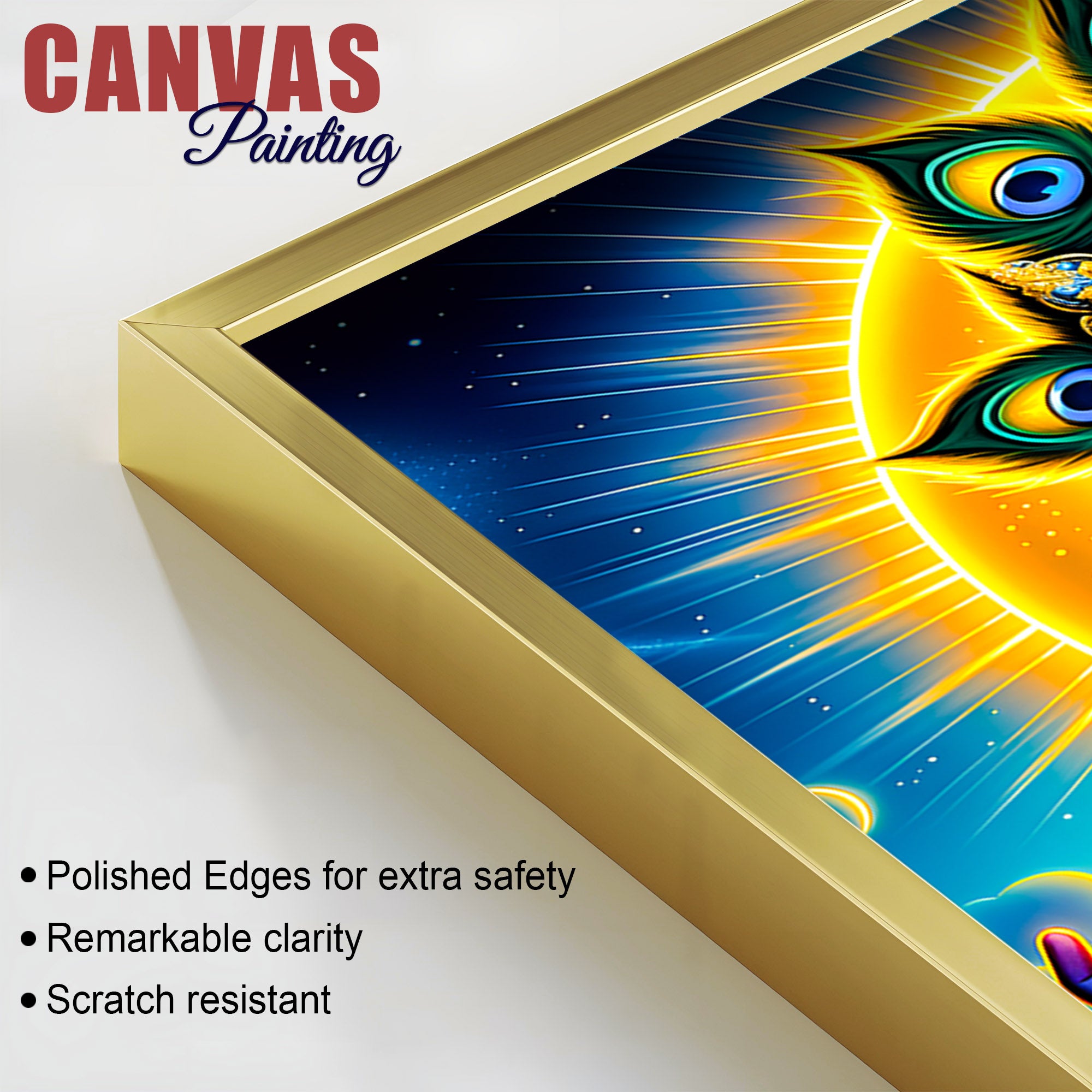 Lord Shri Krishna Playing Golden Flute Portrait Art – Modern Spiritual Canvas Wall Painting