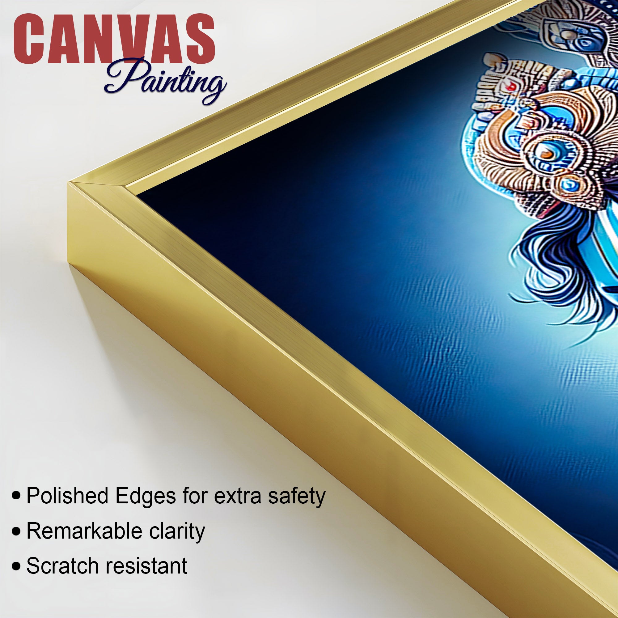 Lord Shri Krishna Royal Blue Portrait Art – Modern Devotional Canvas Wall Painting