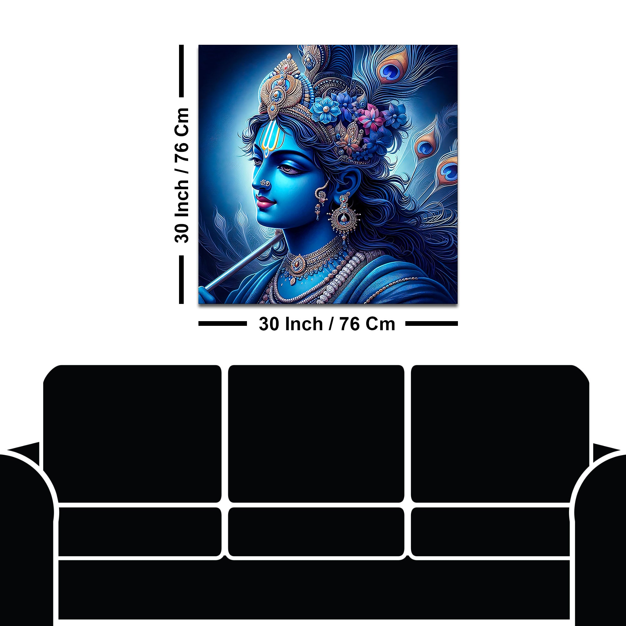 Lord Shri Krishna Royal Blue Portrait Art – Modern Devotional Canvas Wall Painting