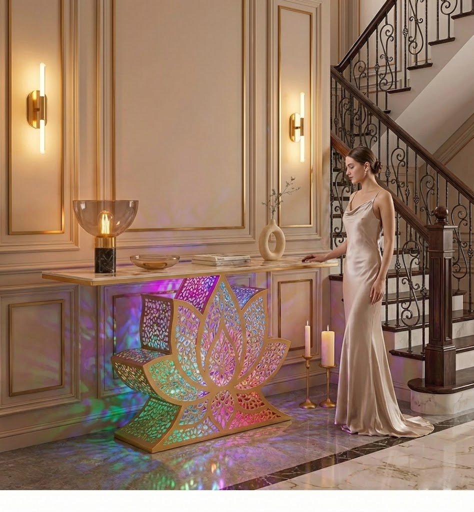 Lotus LED Console Table Gold | Premium Entryway Furniture