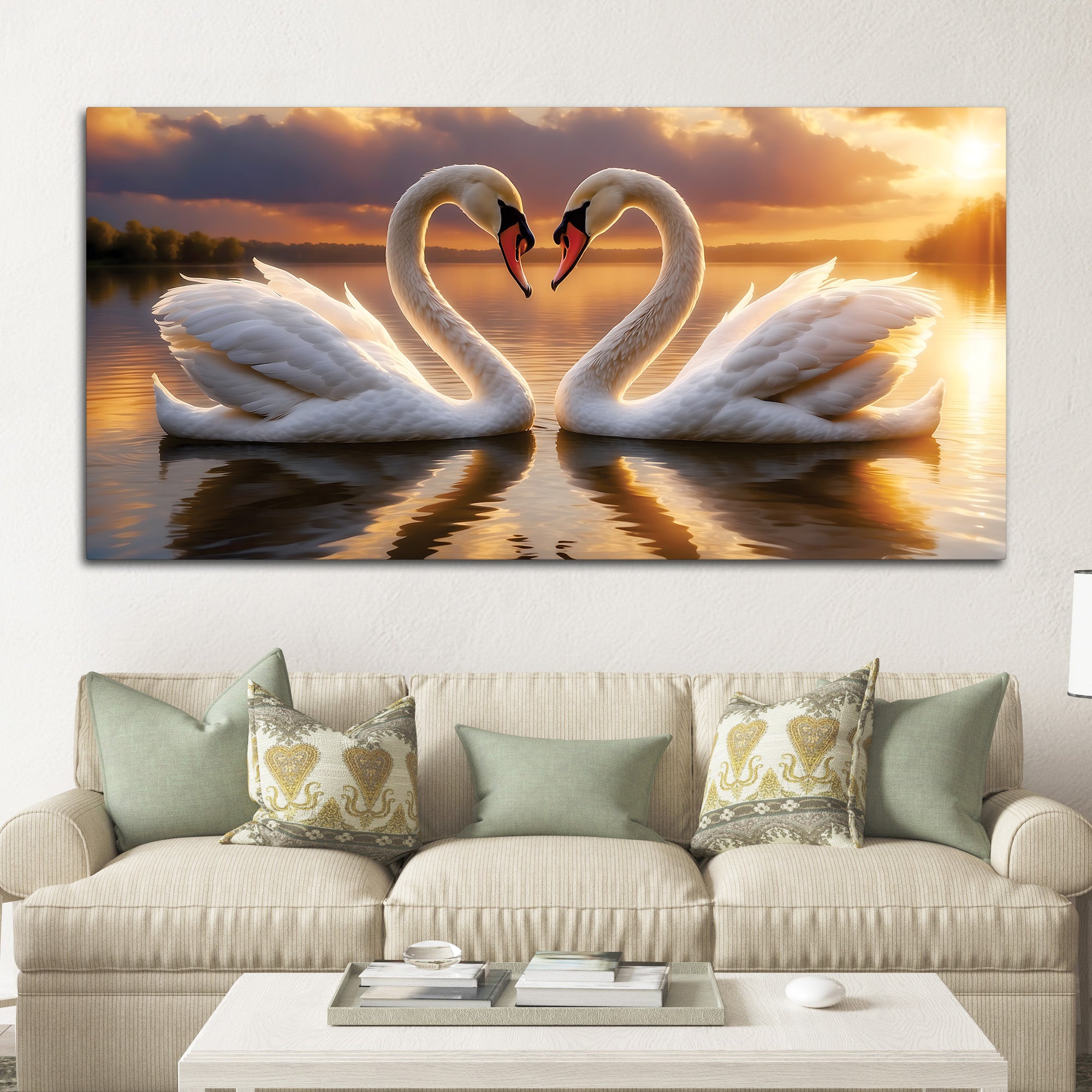 Love Swan Pair Canvas Painting for Bedroom & Living Room Wall