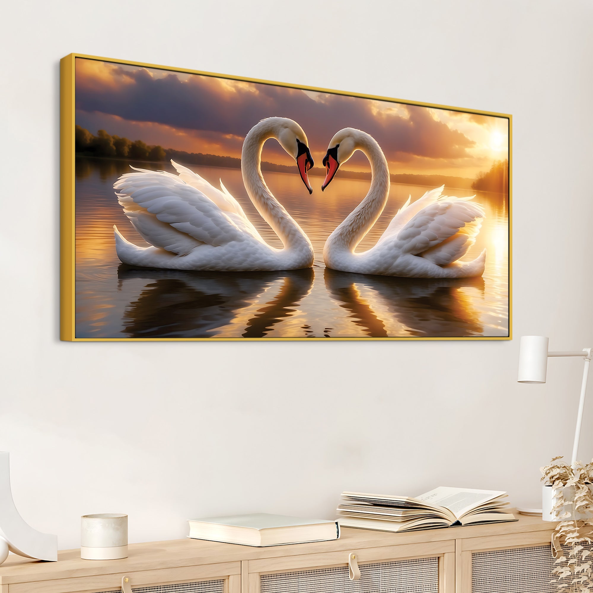 Love Swan Pair Canvas Painting for Bedroom & Living Room Wall