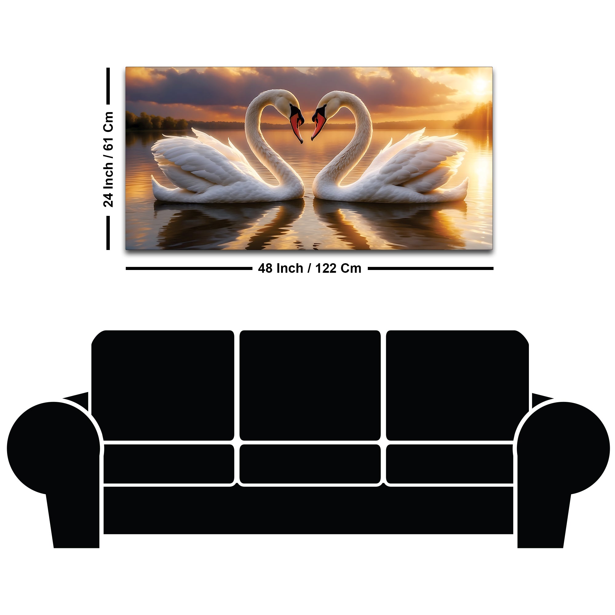 Love Swan Pair Canvas Painting for Bedroom & Living Room Wall
