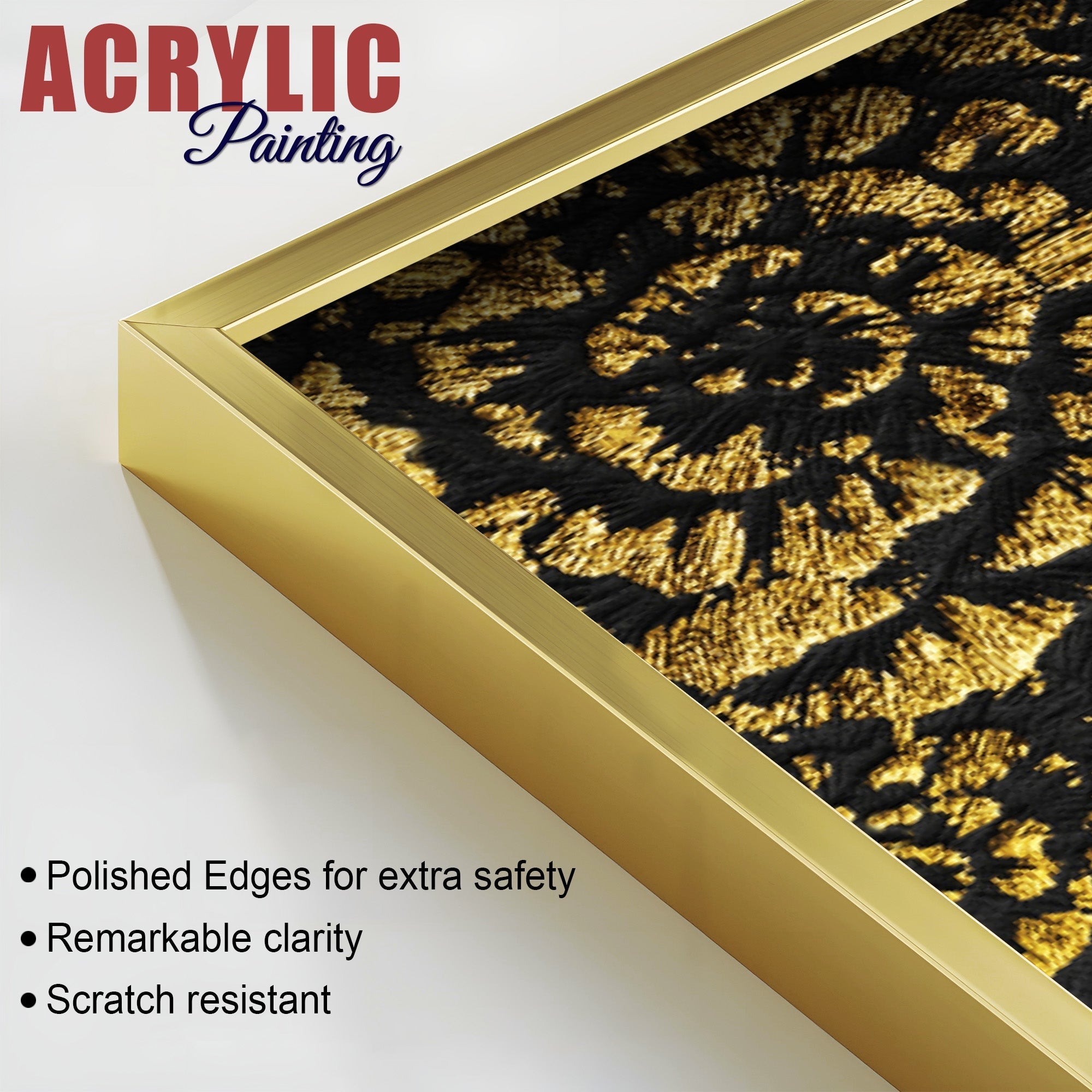 Luxurious Abstract Golden Textural Art Acrylic Floating Wall Painting Set Of 2