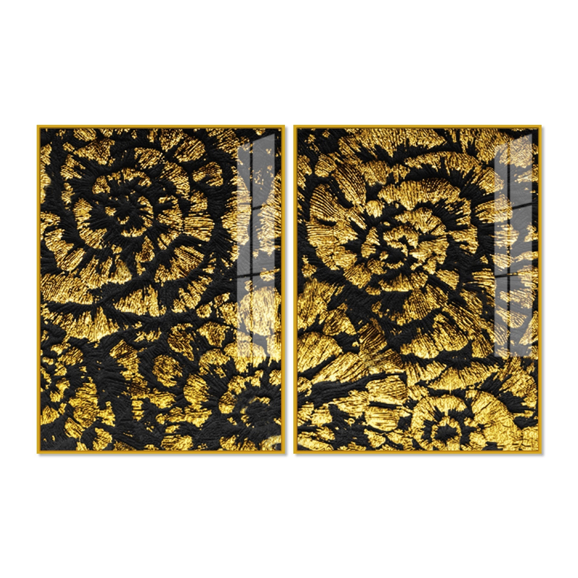 Luxurious Abstract Golden Textural Art Acrylic Floating Wall Painting Set Of 2