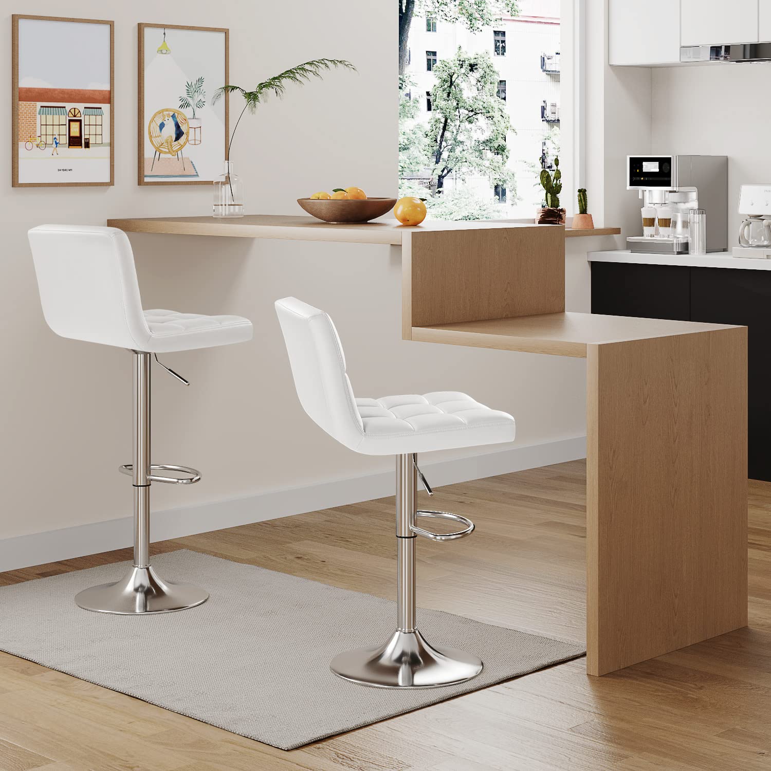 Luxurious Leatherette White Color Bar Stool / Long Chair