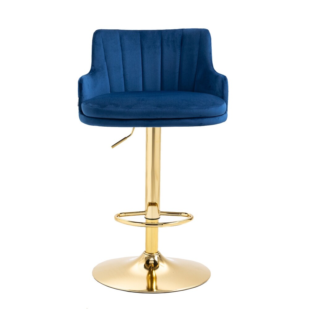Luxury Bar Stool with Blue Velvet Upholstery and Gold Frame