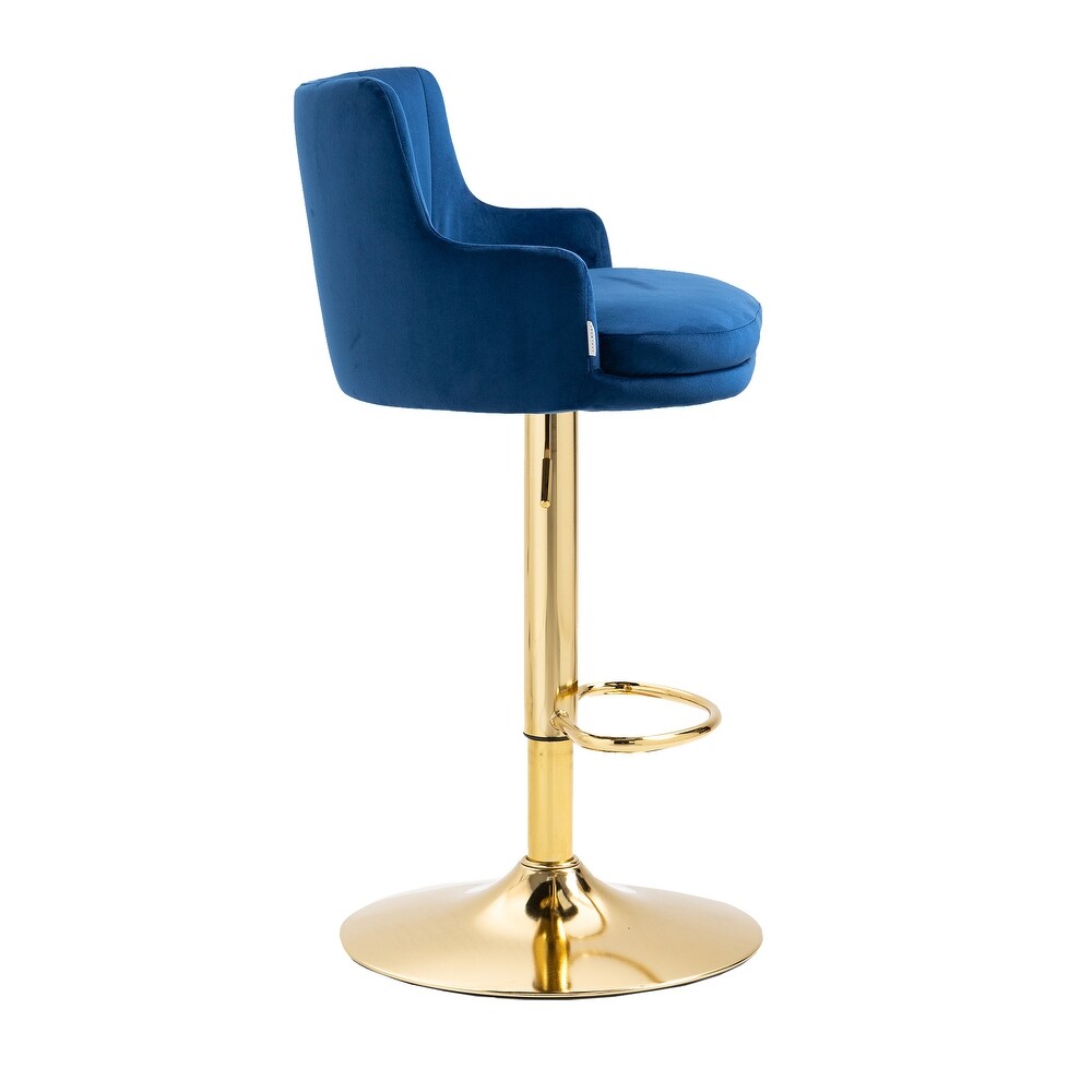 Luxury Bar Stool with Blue Velvet Upholstery and Gold Frame