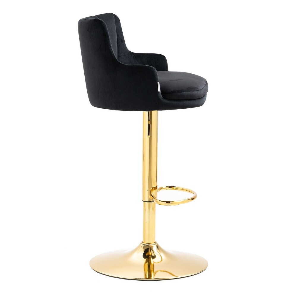 Luxury Bar Stool with Rich Black Velvet Upholstery and Gold Frame
