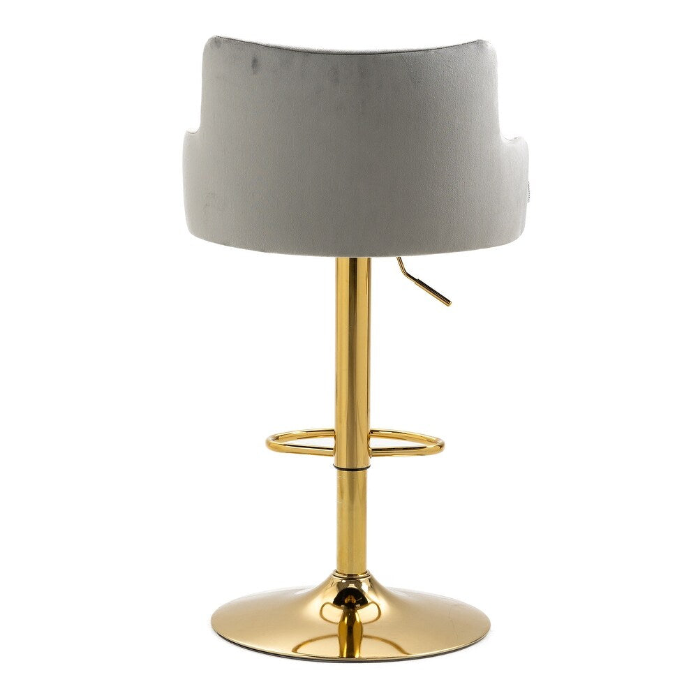 Luxury Bar Stool with Rich Grey Velvet Upholstery and Gold Frame