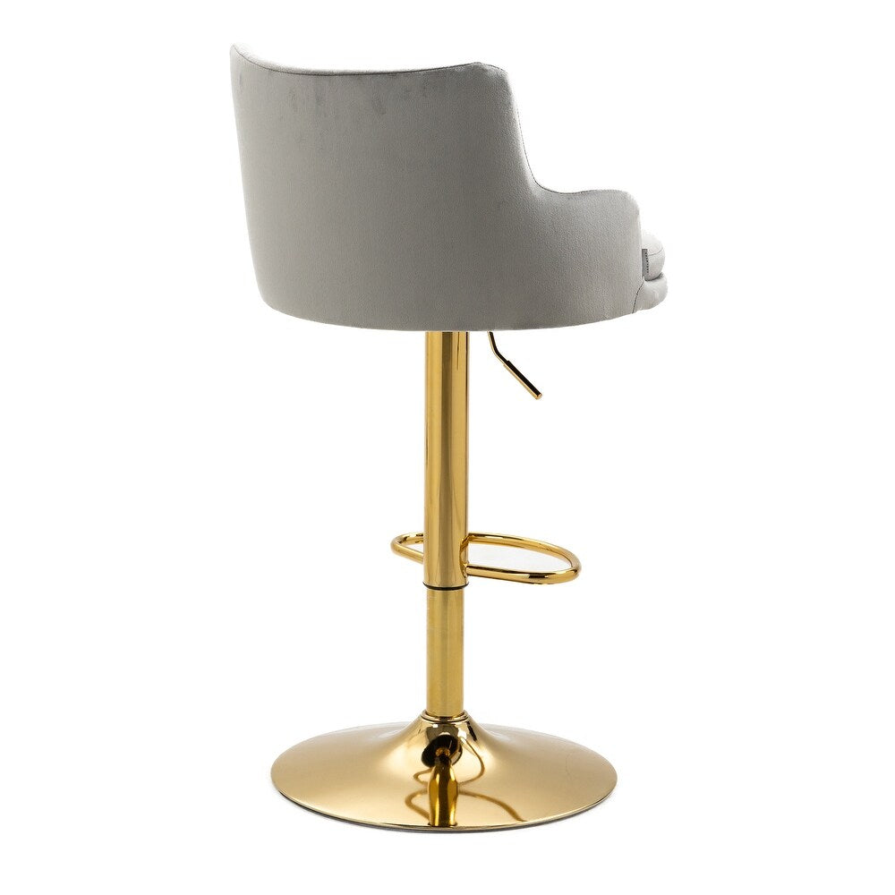 Luxury Bar Stool with Rich Grey Velvet Upholstery and Gold Frame