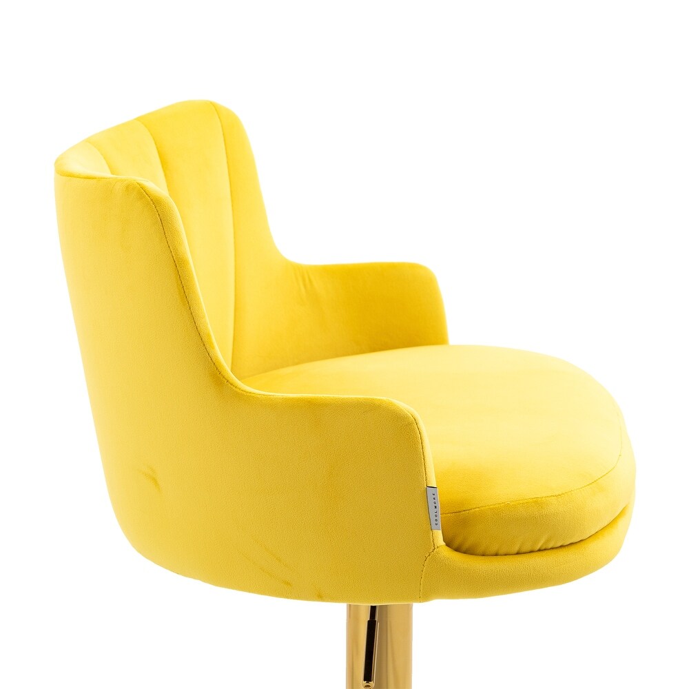 Luxury Bar Stool with Rich Yellow Velvet Upholstery and Gold Frame
