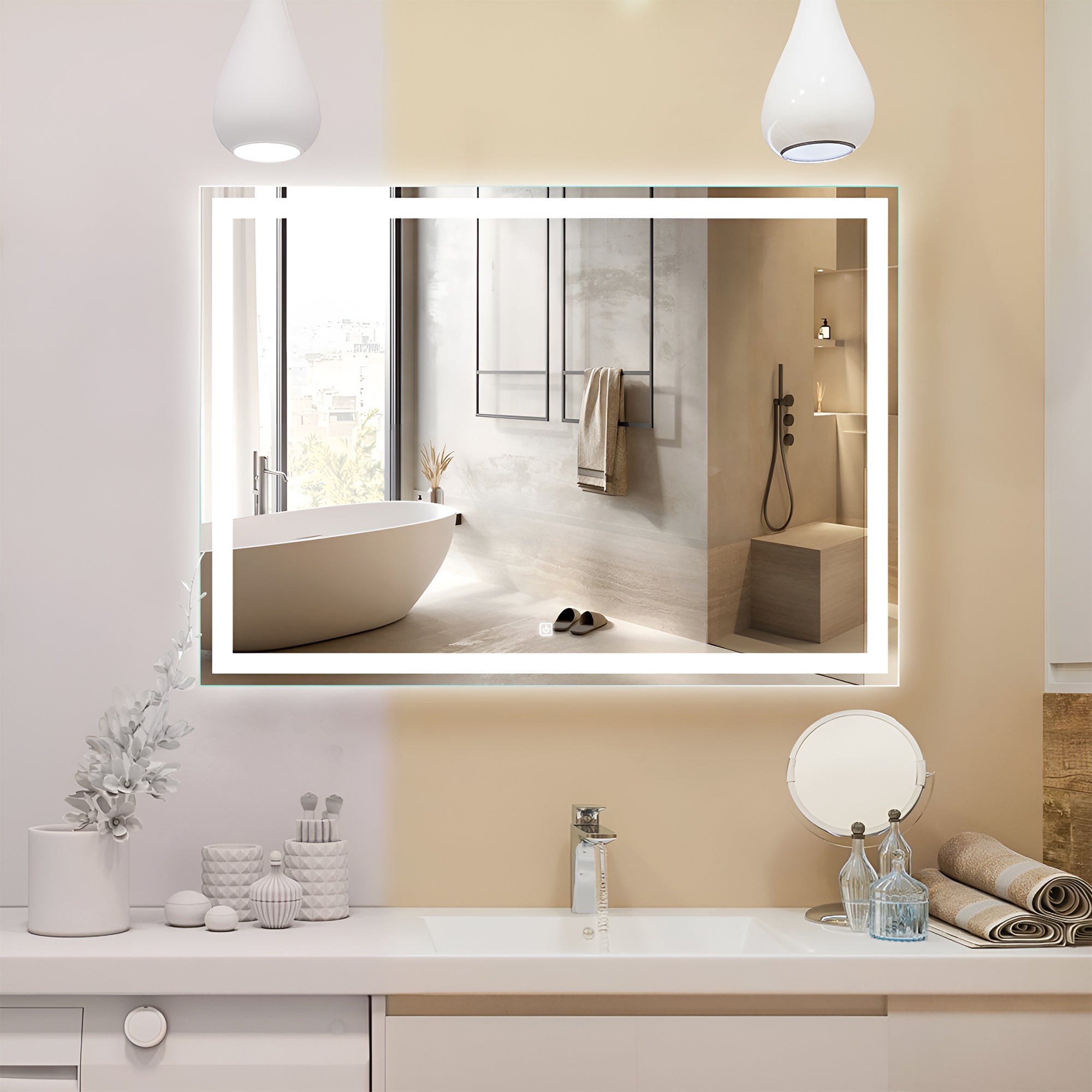 Luxury Bathroom Mirror Cabinet with Border Glow Lighting