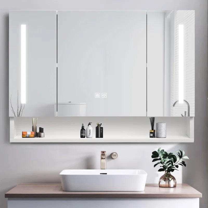 Luxury Bathroom Mirror Unit with LED Lights and Built-in Shelf