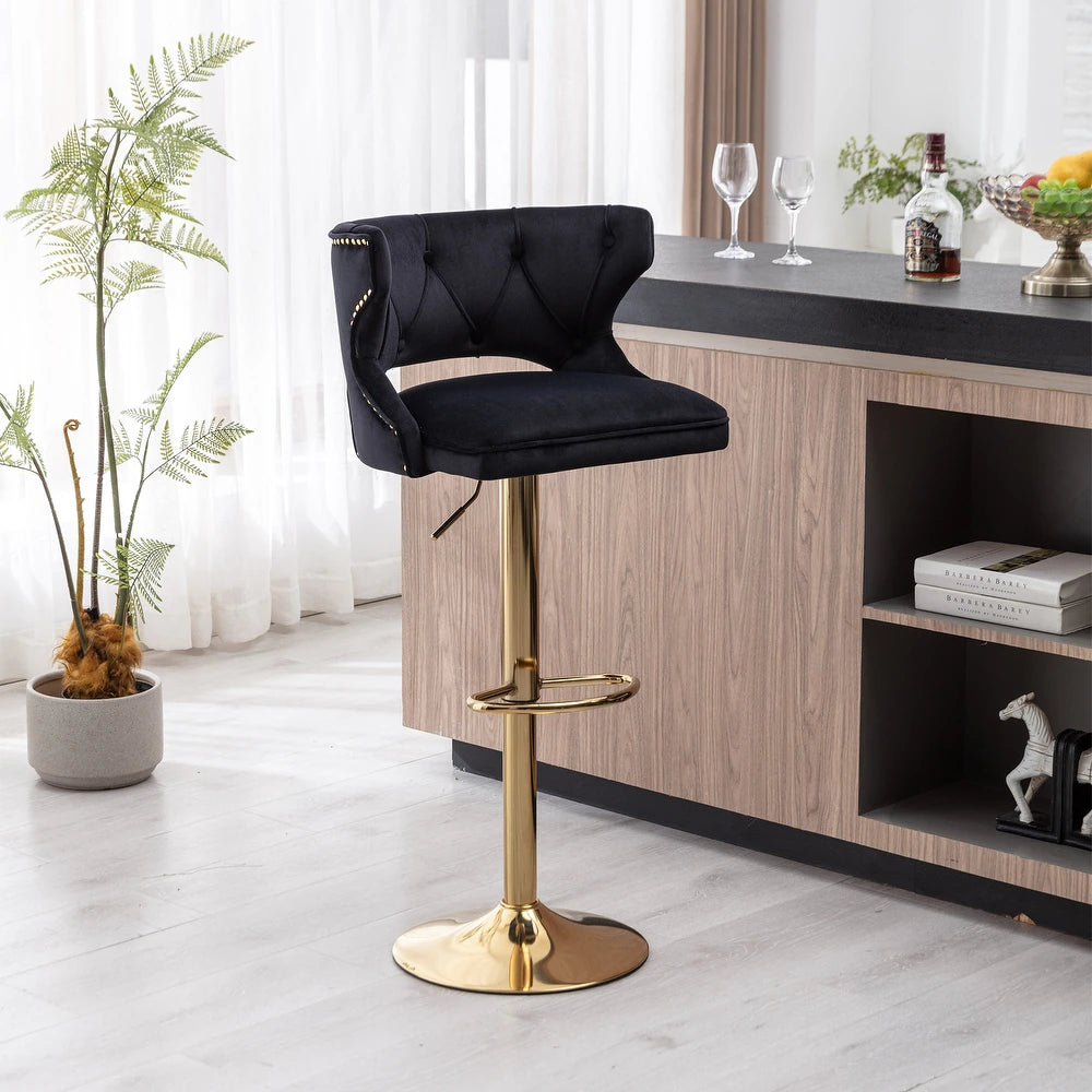 Luxury Black Finish Velvet Bar Lounge Chair with Gold Base