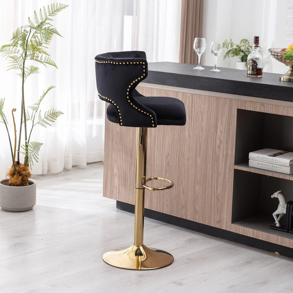 Luxury Black Finish Velvet Bar Lounge Chair with Gold Base