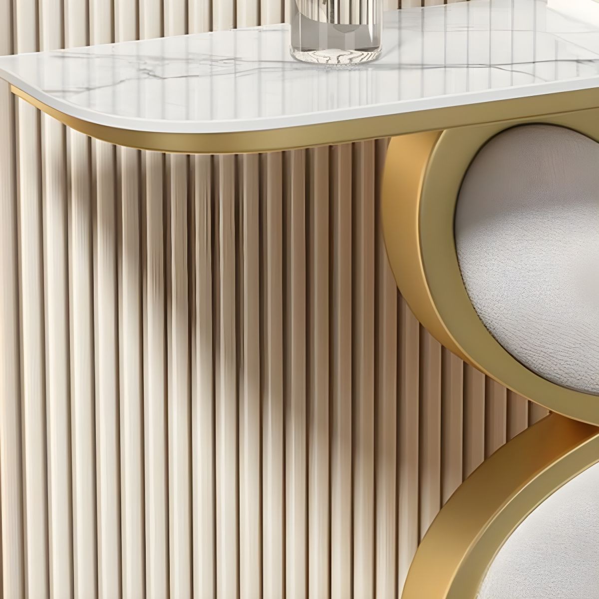 Luxury Console Table Featuring Gold Floral Flower Design & Marble Top