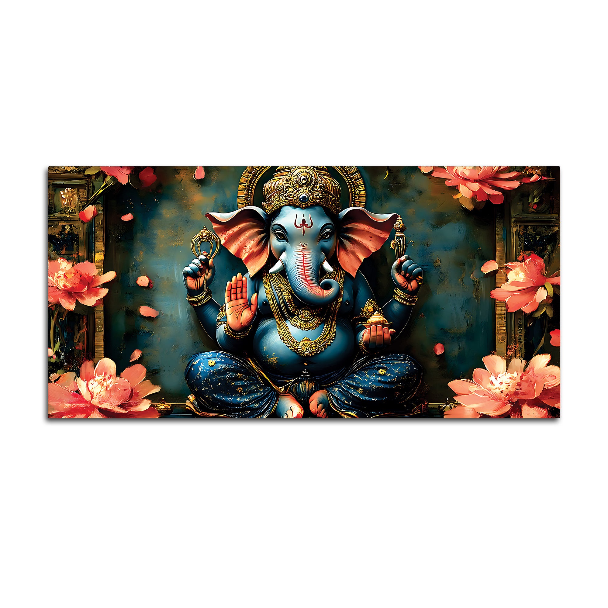 Luxury Divine Lord Ganpati Canvas Wall Painting for Elegant Interiors – Modern Devotional Wall Decor