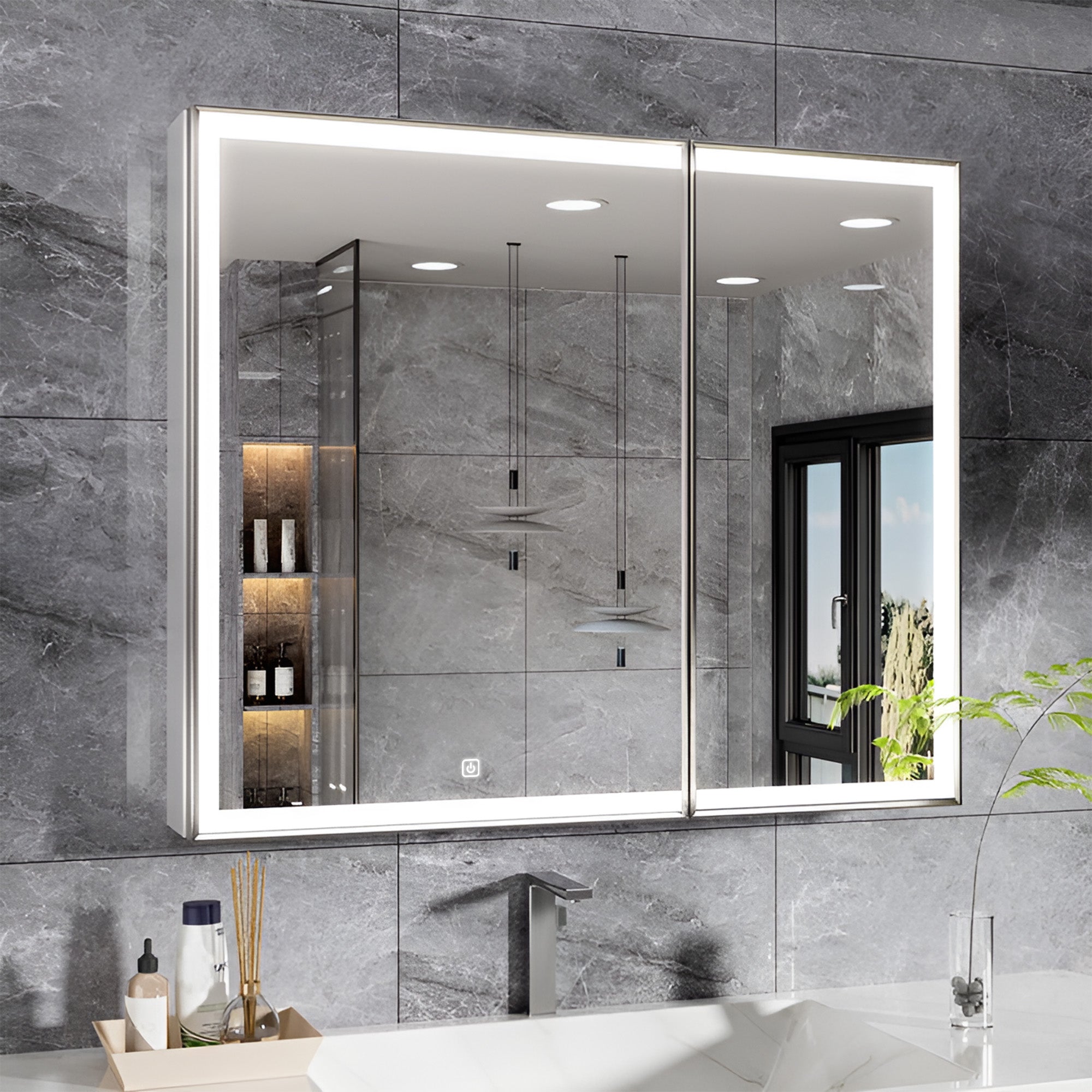 Luxury Double Door LED Mirror Cabinet for Contemporary Bathrooms