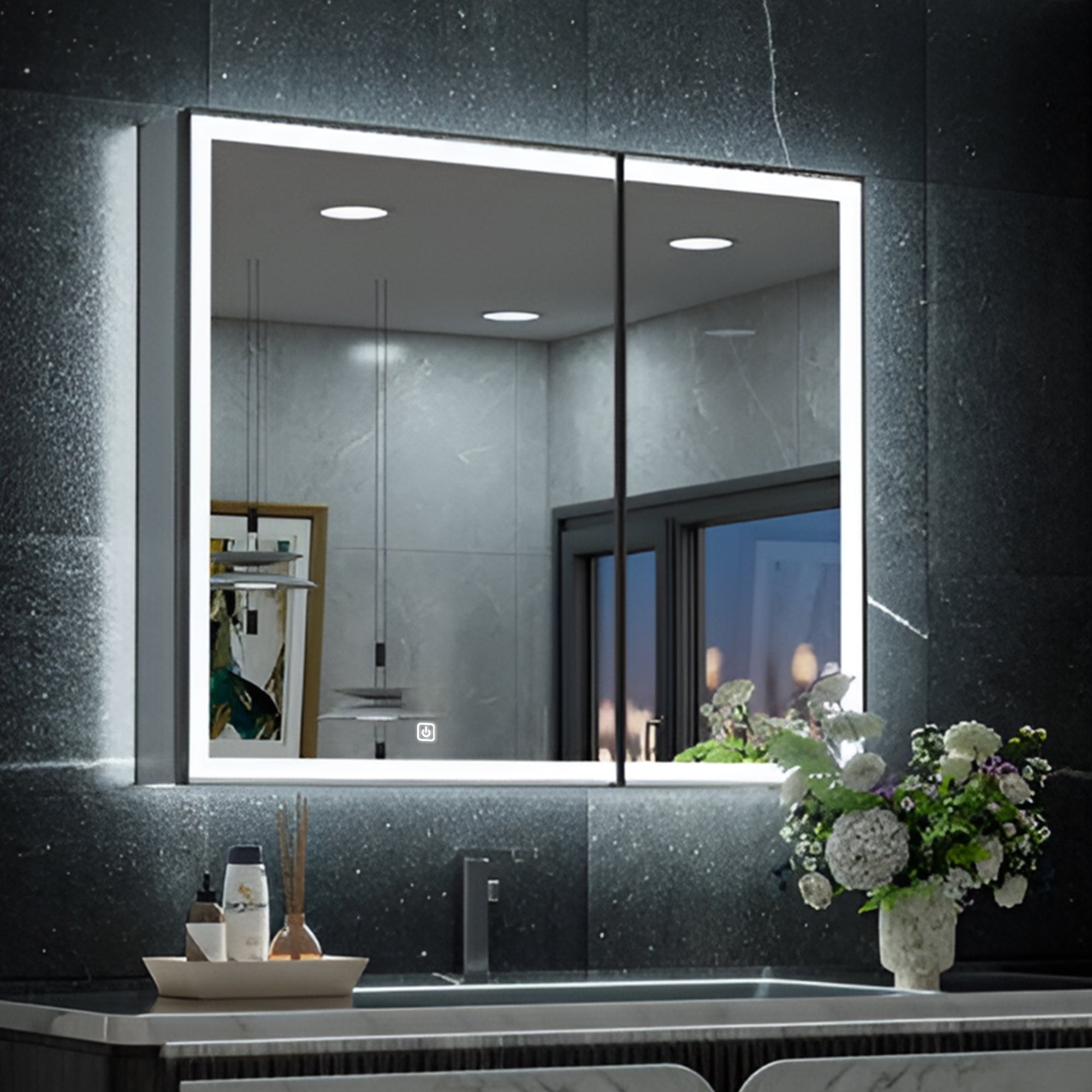 Luxury Double Door LED Mirror Cabinet for Contemporary Bathrooms