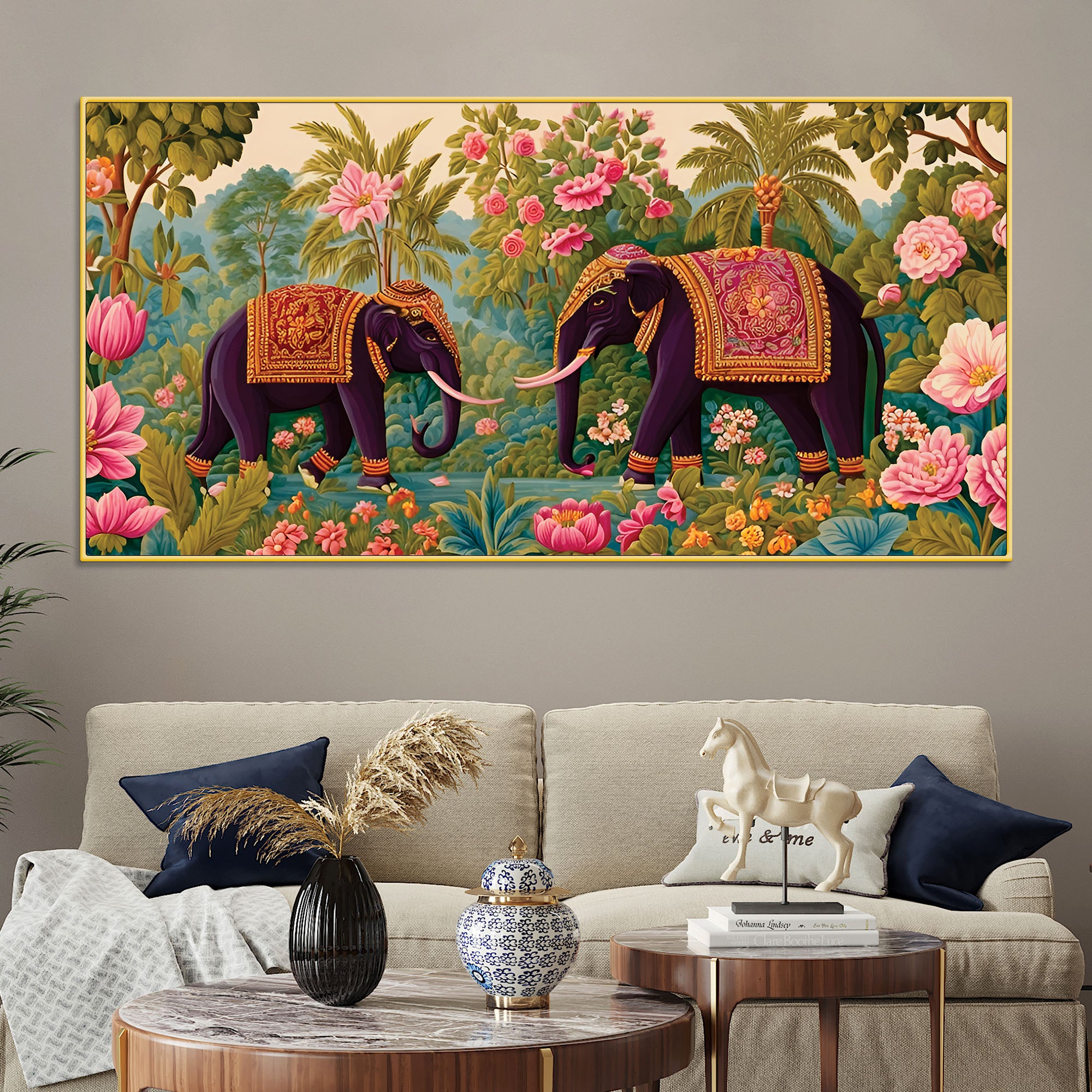 Luxury Elephant Pair Canvas Wall Painting