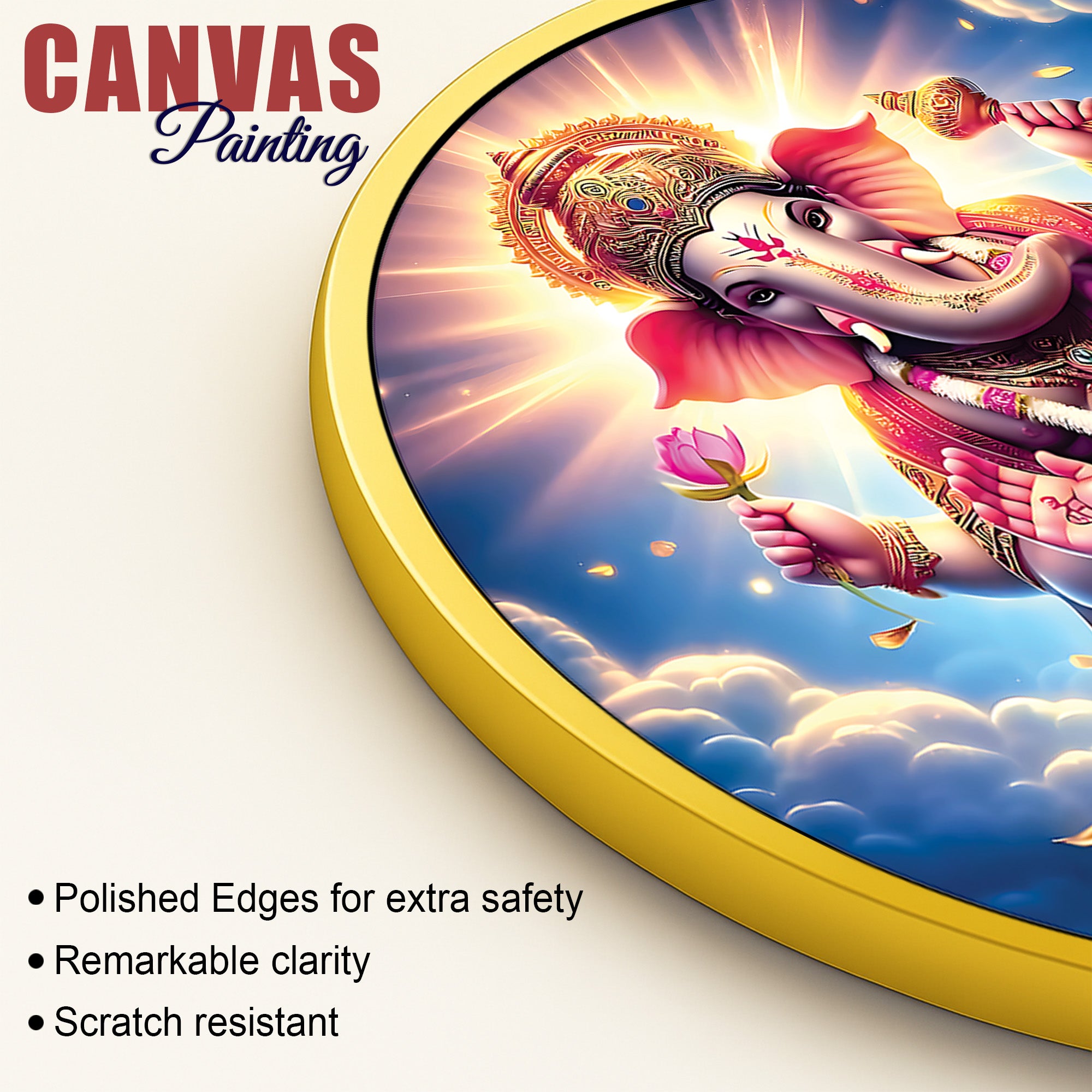 Luxury Ganesh Ji Round Wall Art Painting for Living Room