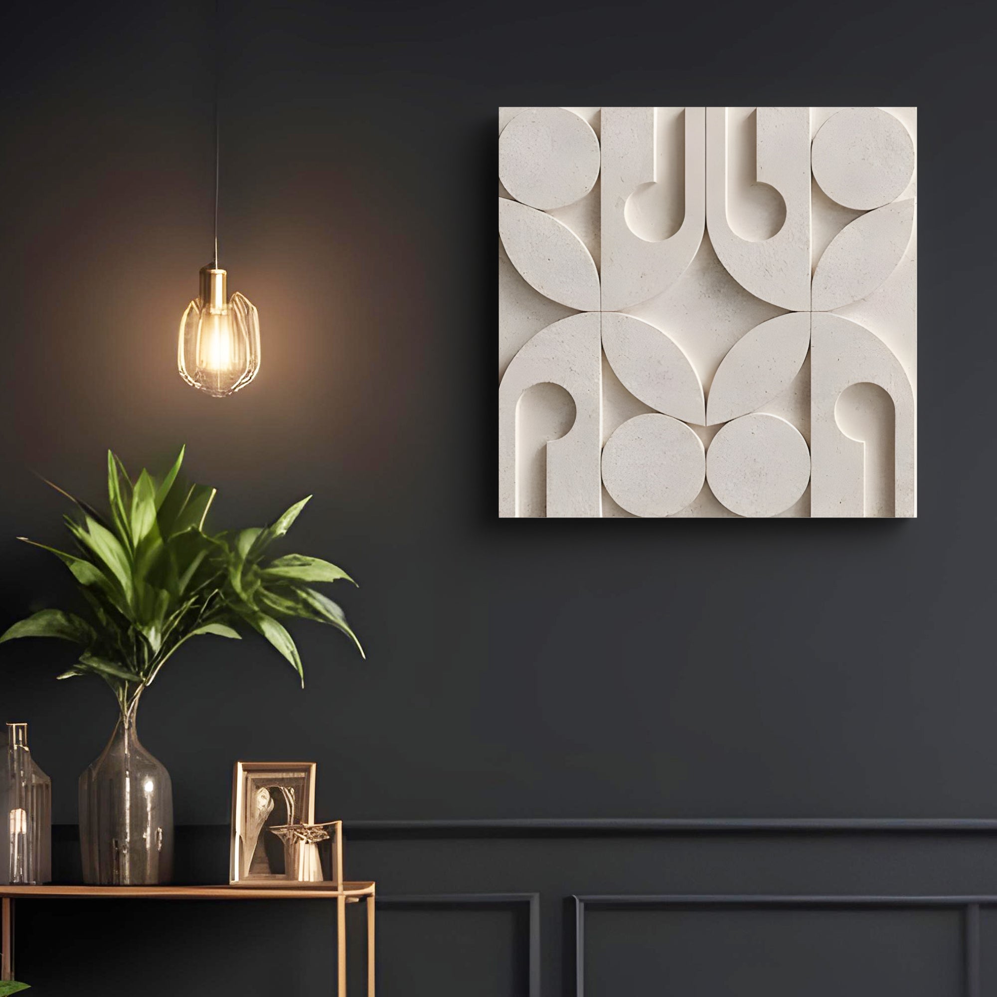 Luxury Geometric Relief in Stone Finish 3D Wall Art Home Decor