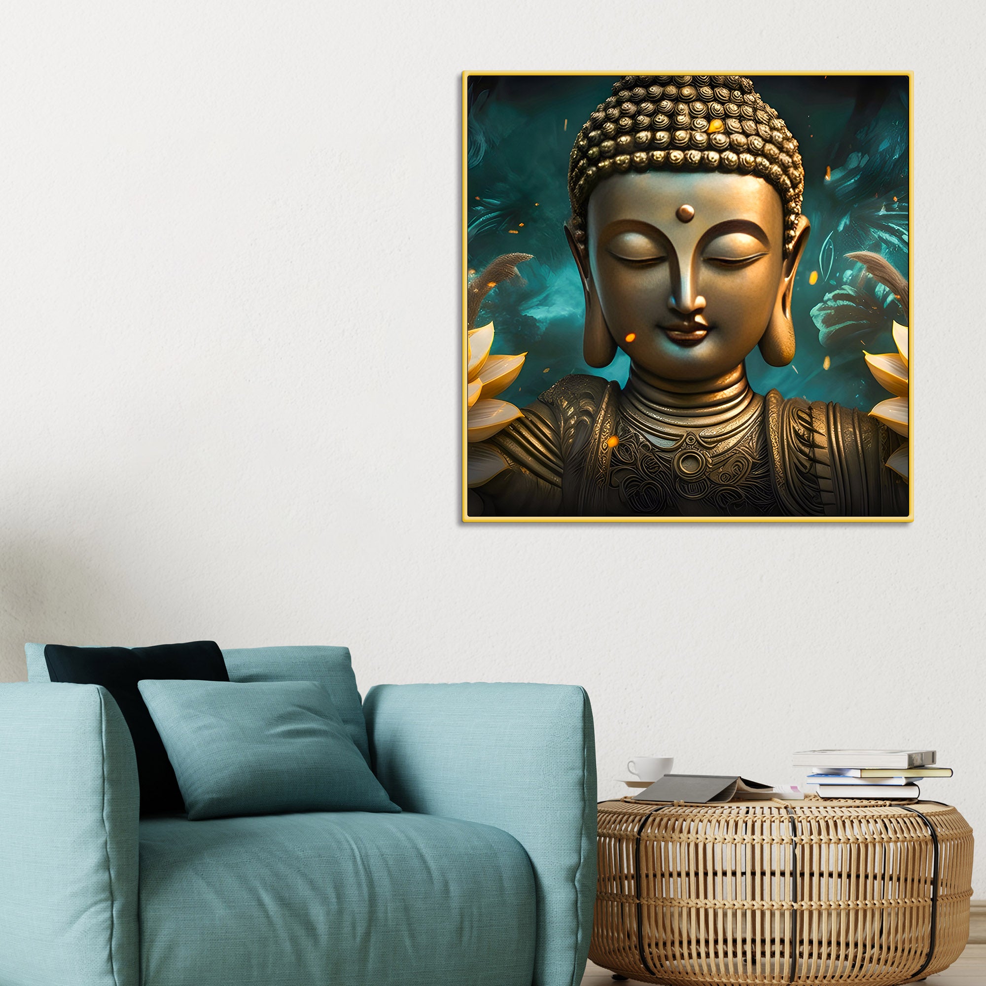 luxury-golden-buddha-floral-wall-painting