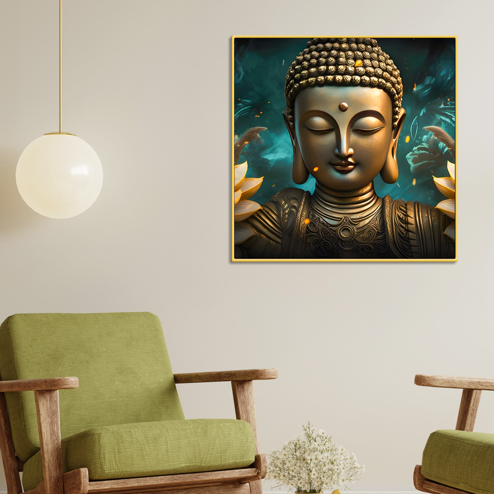 Luxury Golden Buddha Floral Wall Painting