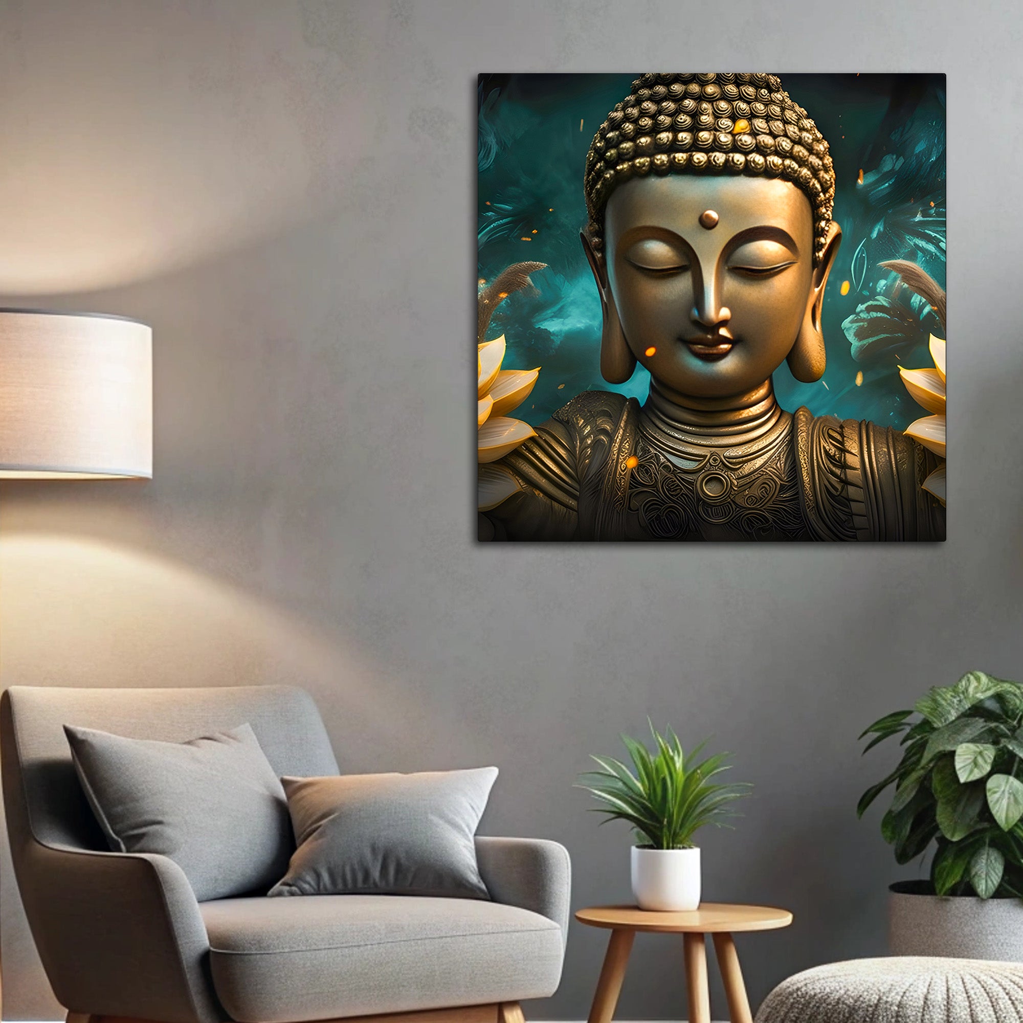 Luxury Golden Buddha Floral Wall Painting