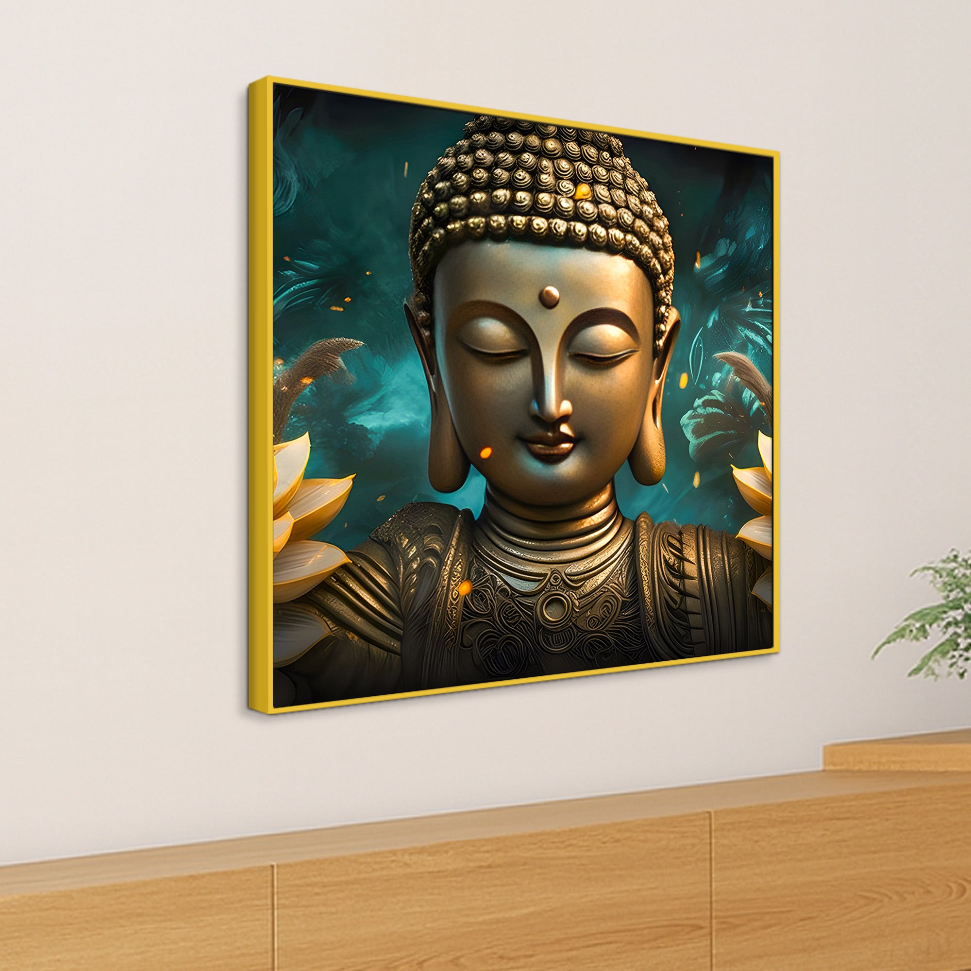 Luxury Golden Buddha Floral Wall Painting