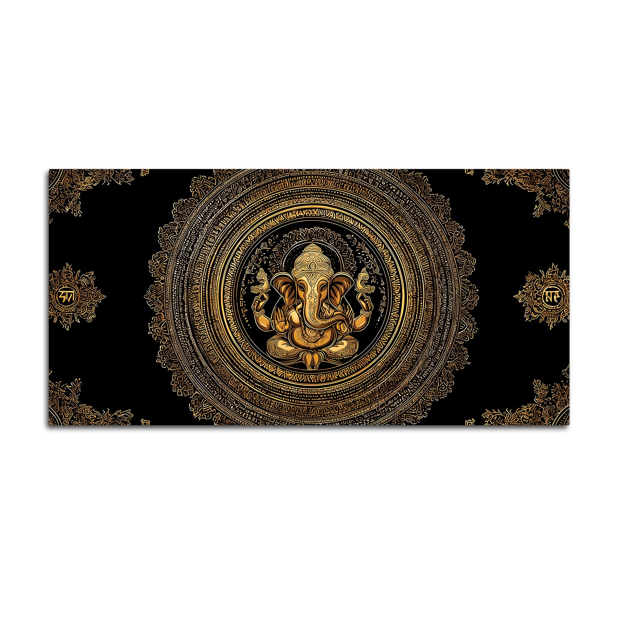 Luxury Golden Lord Ganesha Mandala Art Canvas Wall Painting for Home & Office Decor – Modern Devotional Wall Decor