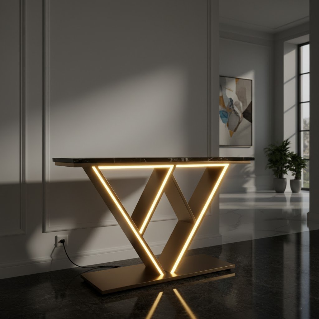 Luxury LED Console Table | Modern Gold Entryway Accent Table