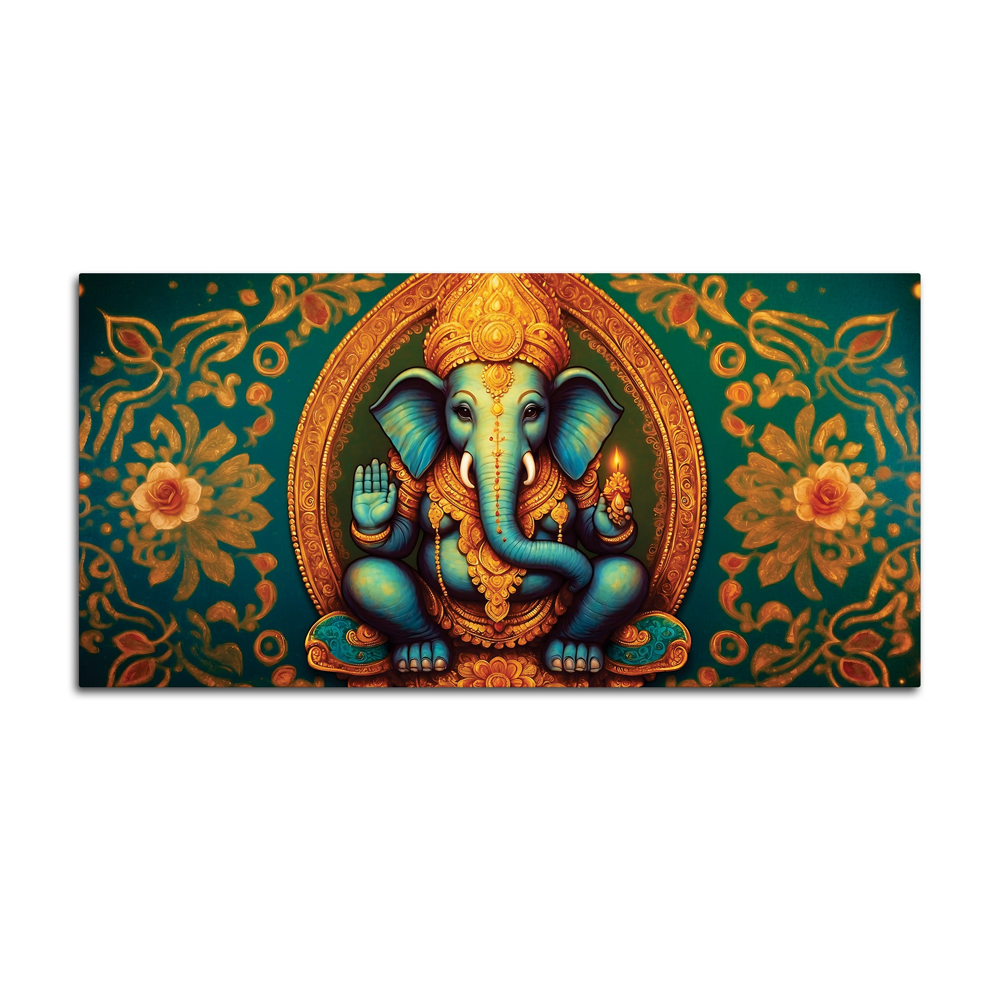 Luxury Lord Ganesha Floral Wall Art Canvas Wall Painting for Home & Office – Elegant Spiritual Wall Décor