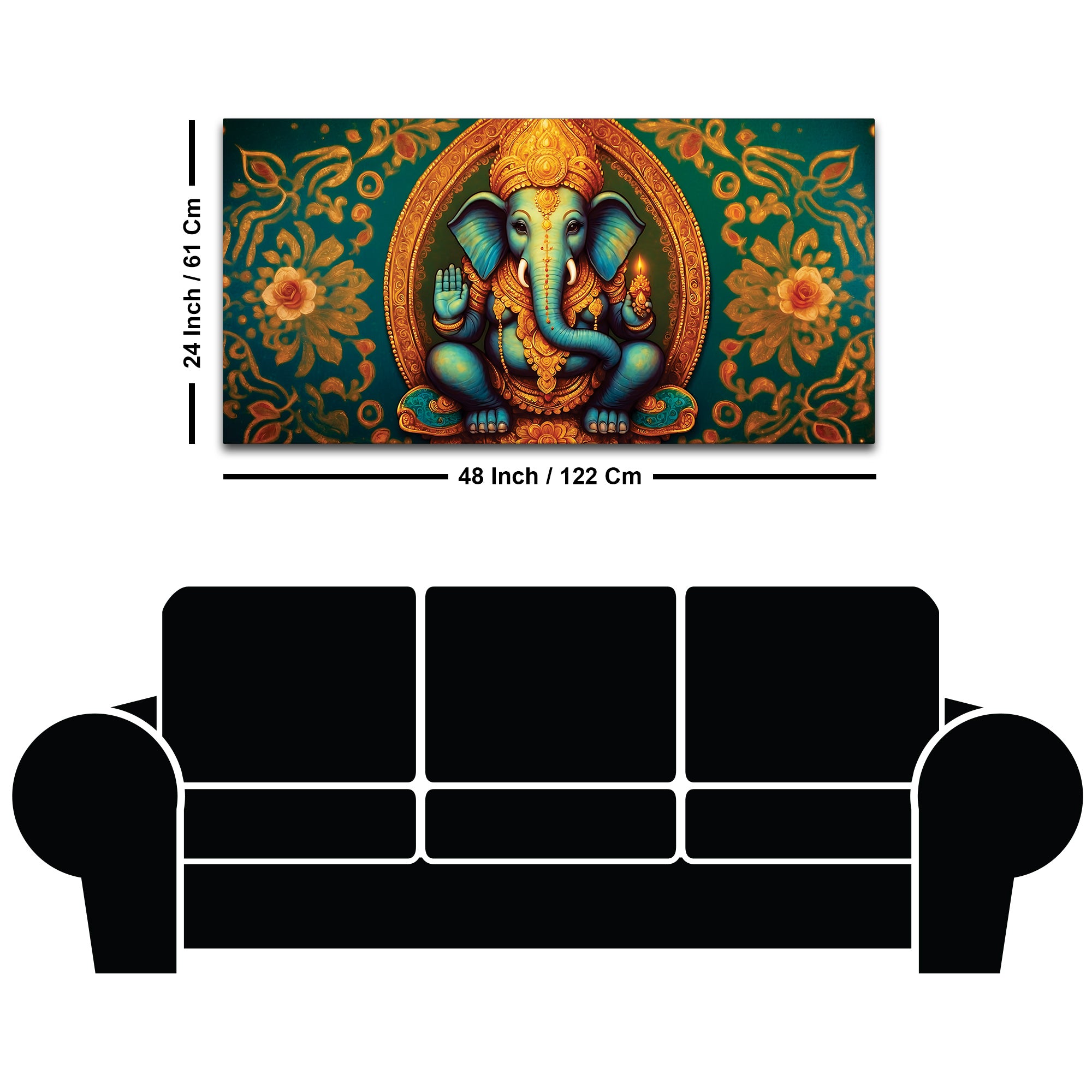 Luxury Lord Ganesha Floral Wall Art Canvas Wall Painting for Home & Office – Elegant Spiritual Wall Décor