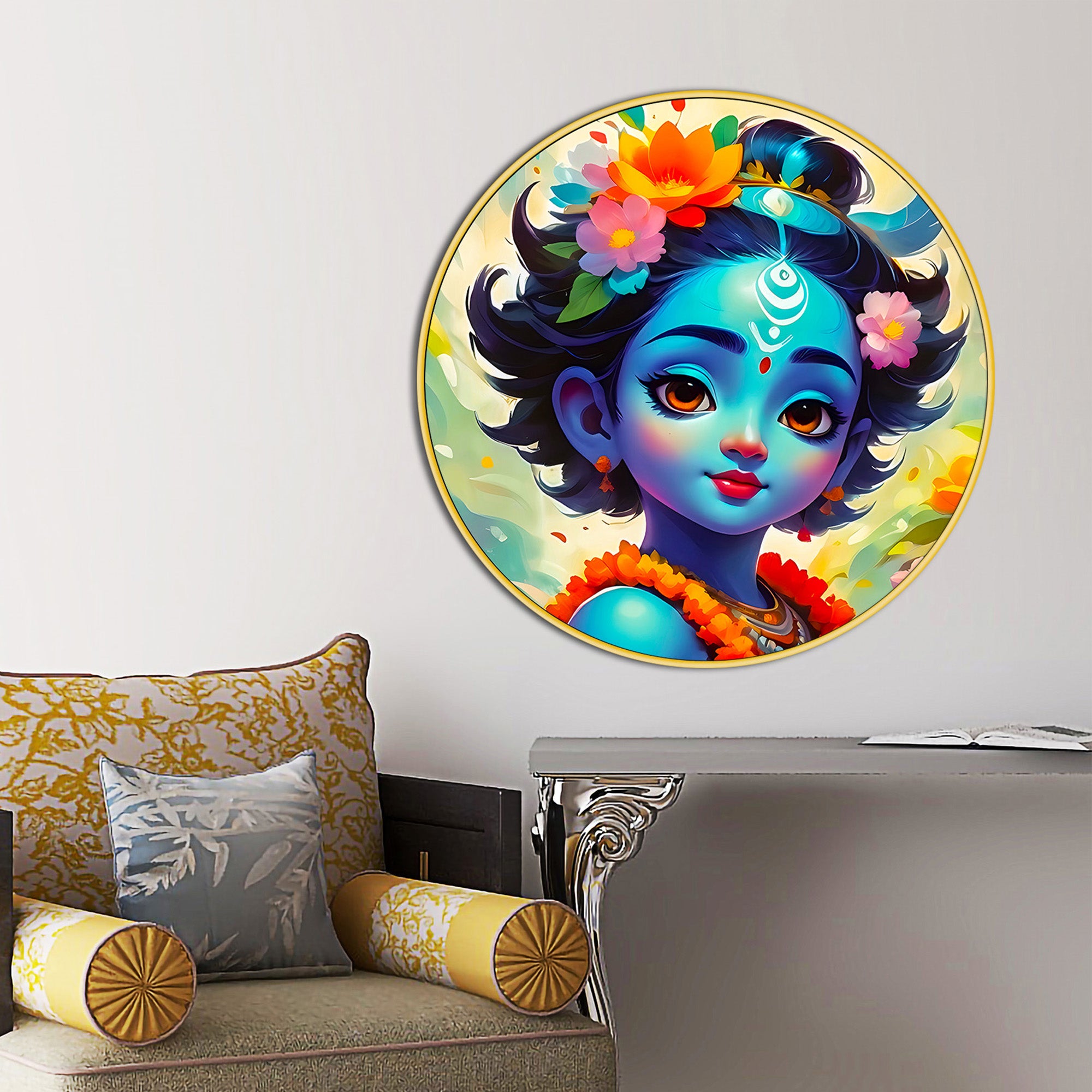 Luxury Lord Krishna Round Painting Decor
