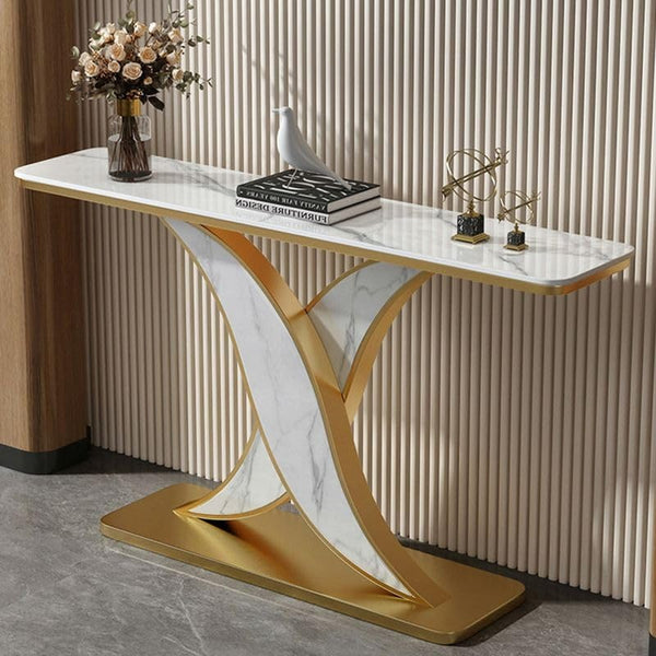 Luxury Modern Marble Console Table with Gold X-Base