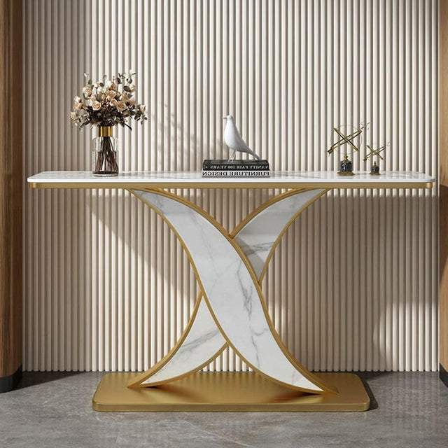 Luxury Modern Marble Console Table with Gold X-Base
