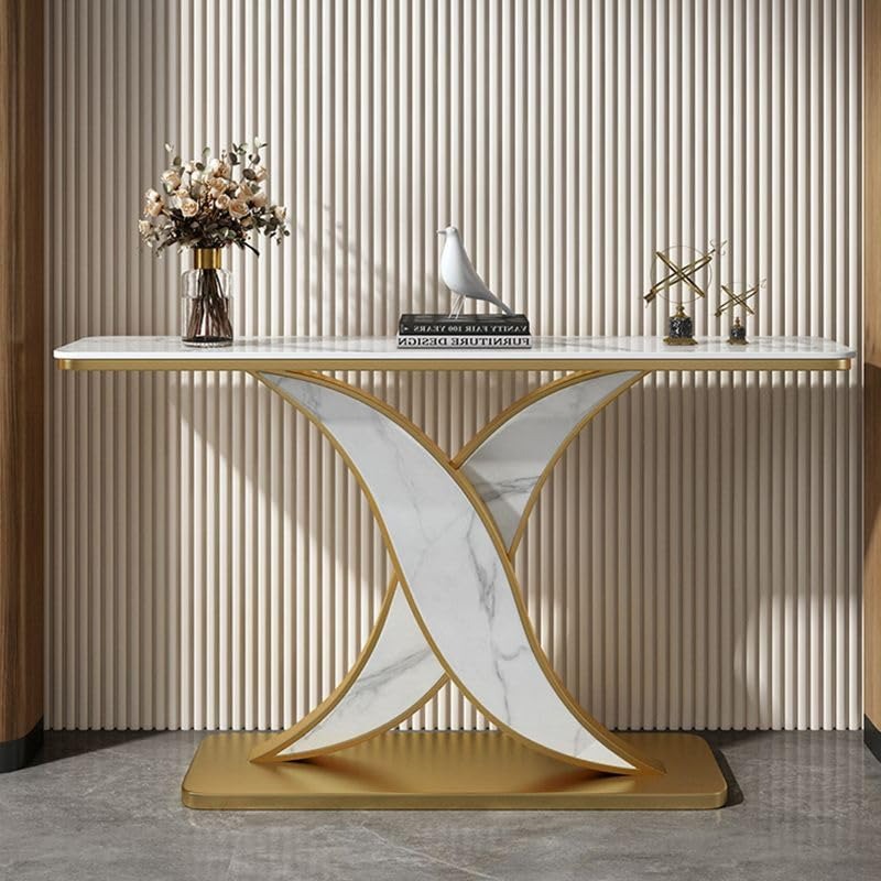 Luxury Modern Marble Console Table with Gold X-Base
