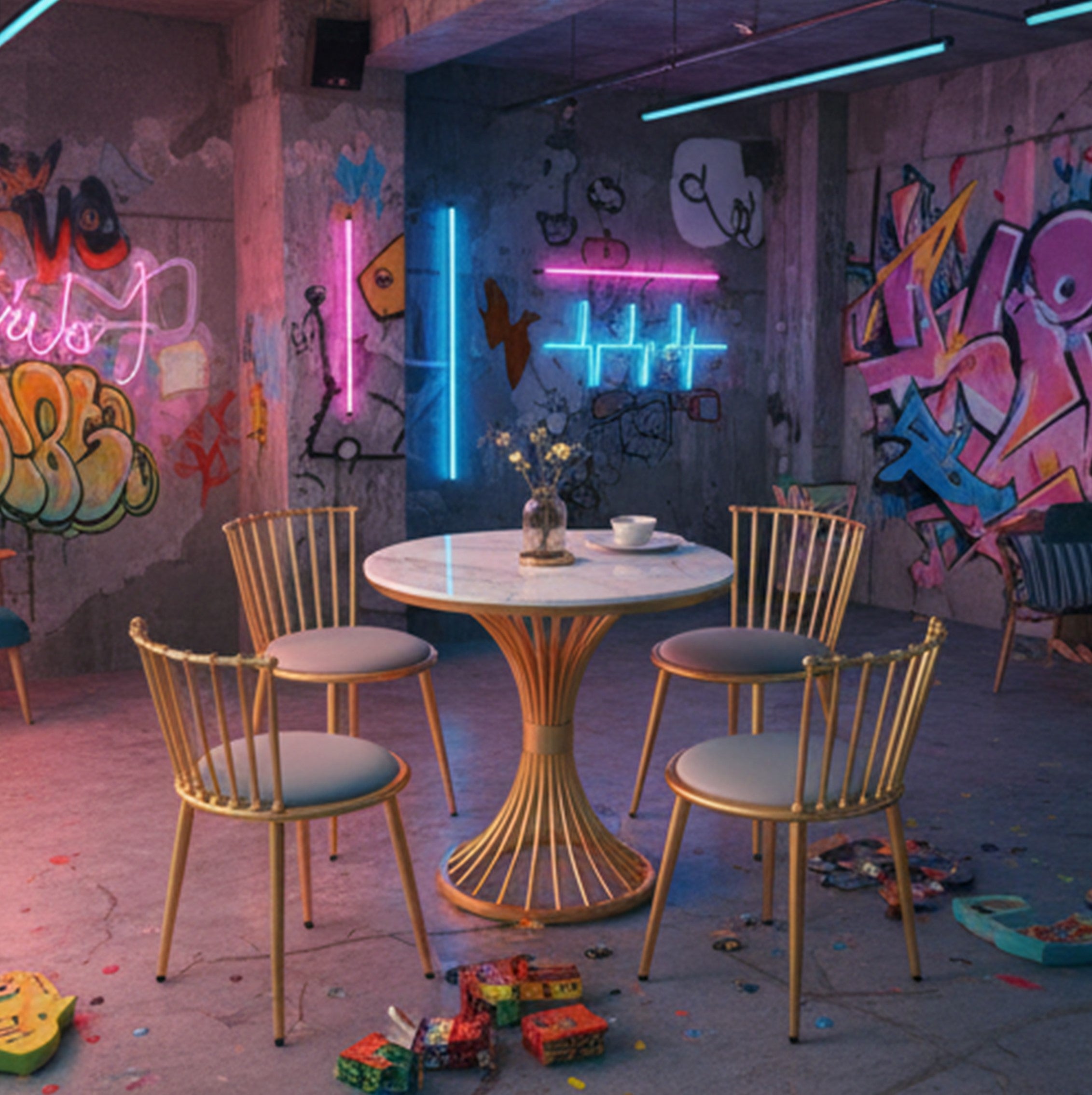 Luxury Round Table Set with 4 Chairs | Modern Home & Café Furniture