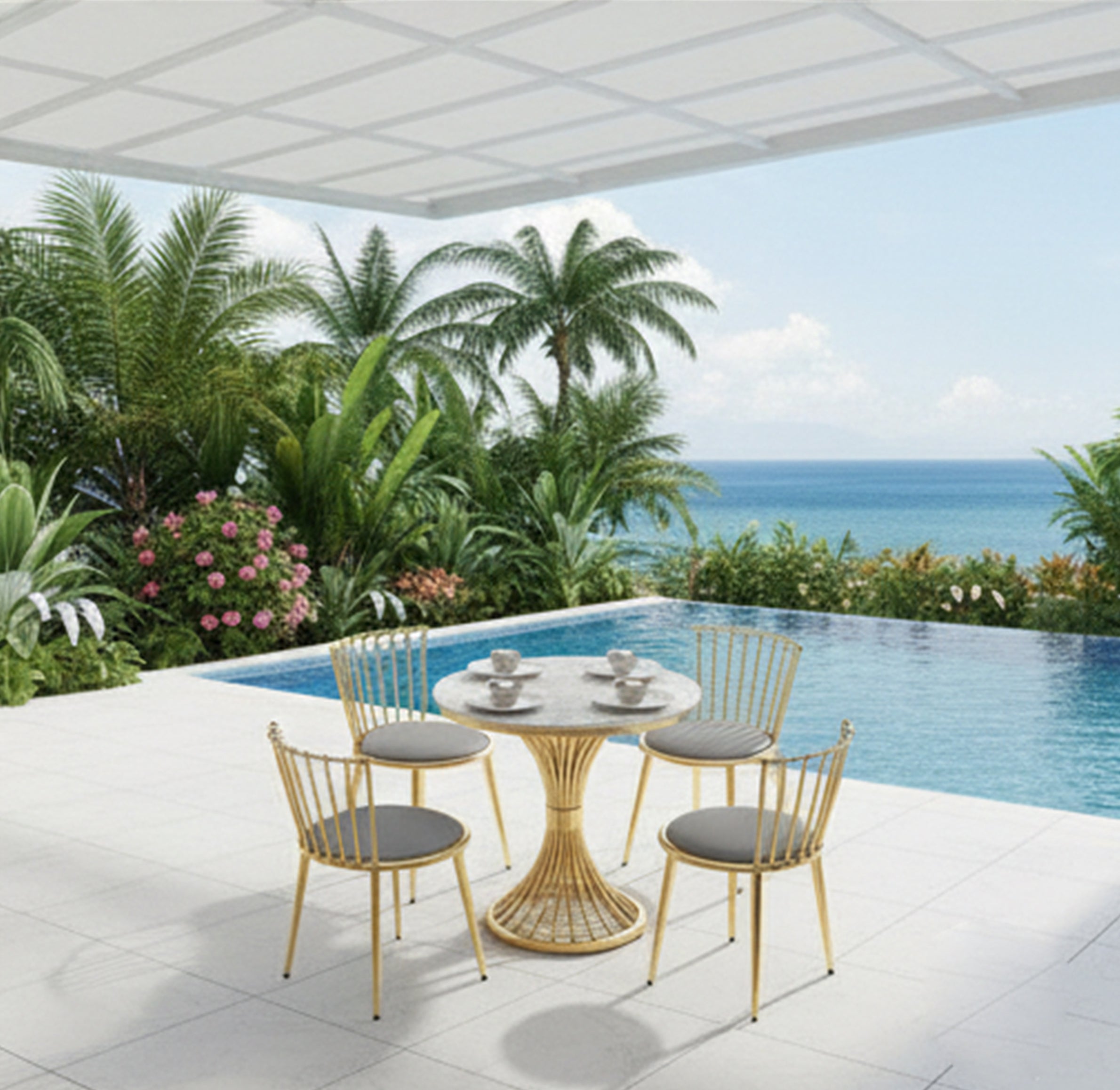 Luxury Round Table Set with 4 Chairs | Modern Home & Café Furniture