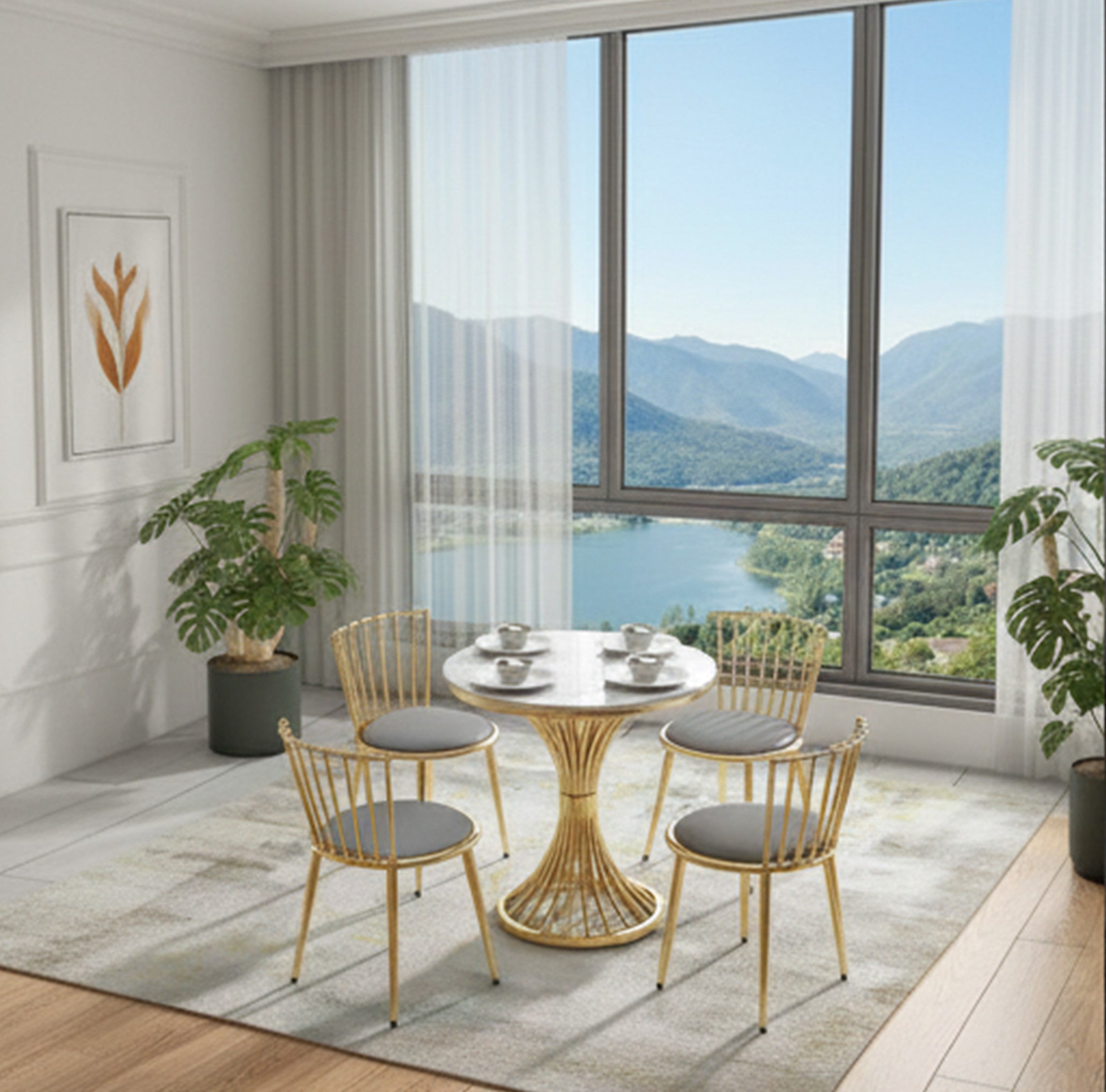 Luxury Round Table Set with 4 Chairs | Modern Home & Café Furniture