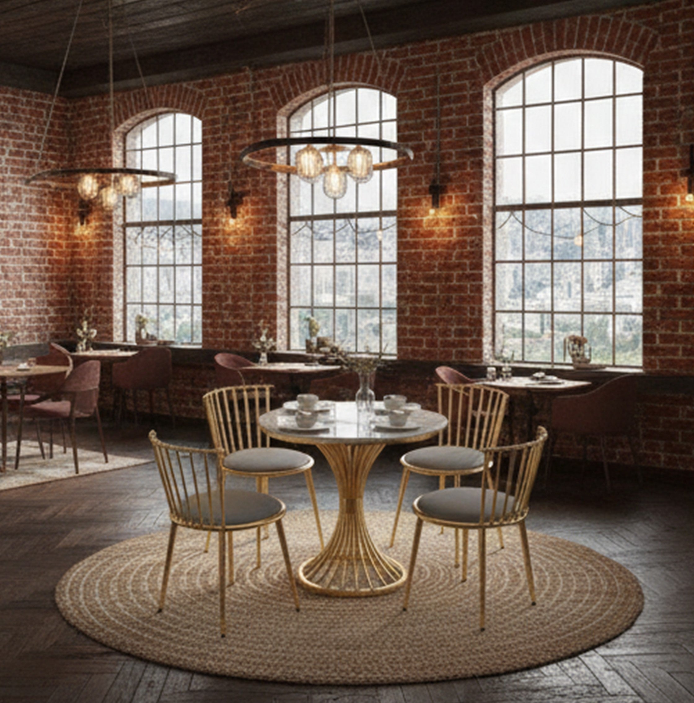 Luxury Round Table Set with 4 Chairs | Modern Home & Café Furniture