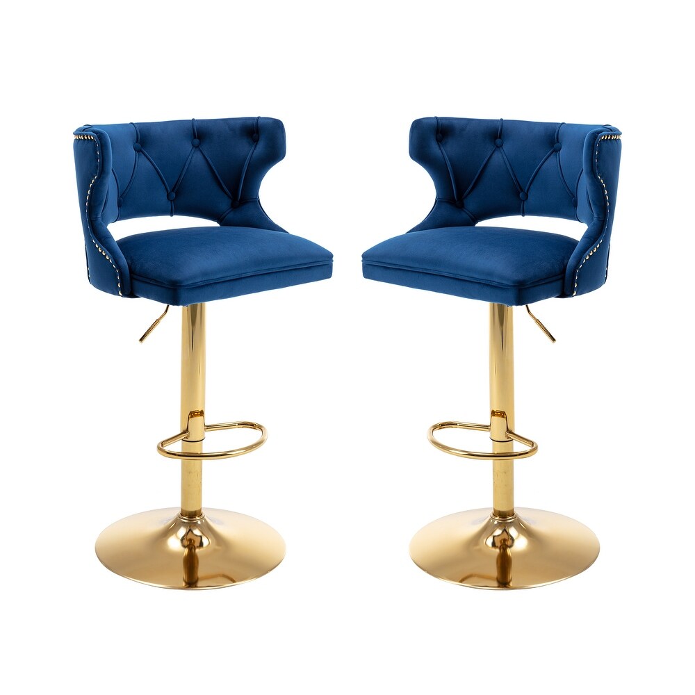 Luxury Royal Blue Velvet Bar Lounge Chair with Gold Base