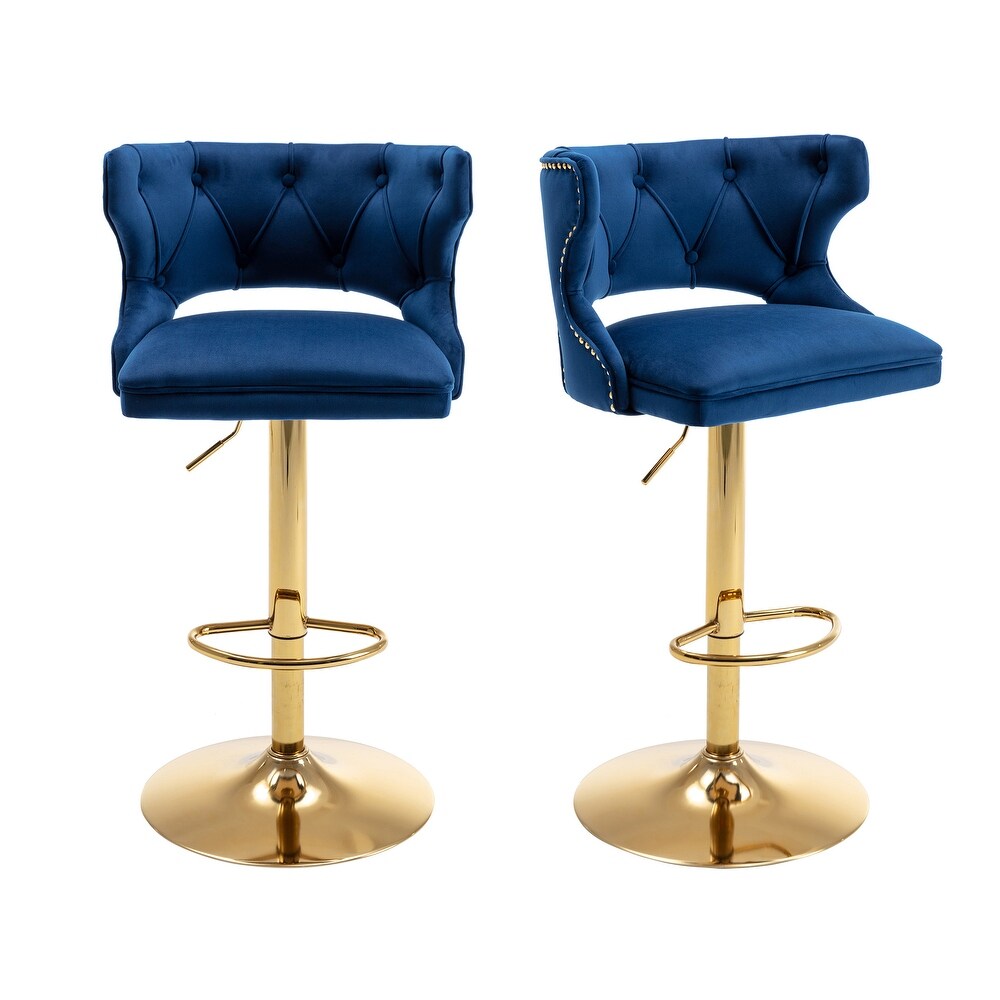 Luxury Royal Blue Velvet Bar Lounge Chair with Gold Base